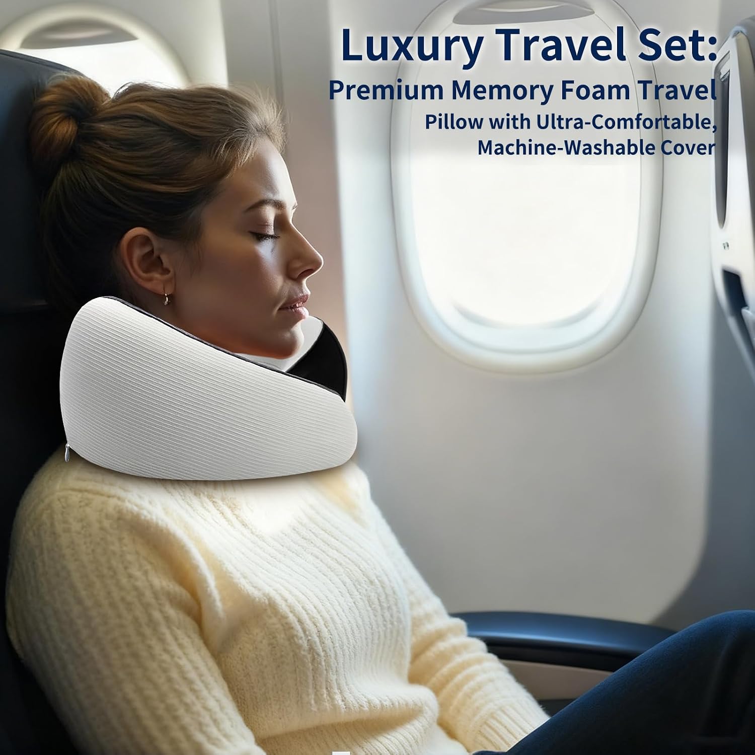 StayCoolThisSummer Travel Pillow for Airplane - 360°Support Ergonomic Raised-Edge Designed, 100% Memory Foam Neck Pillow - for Traveling &…