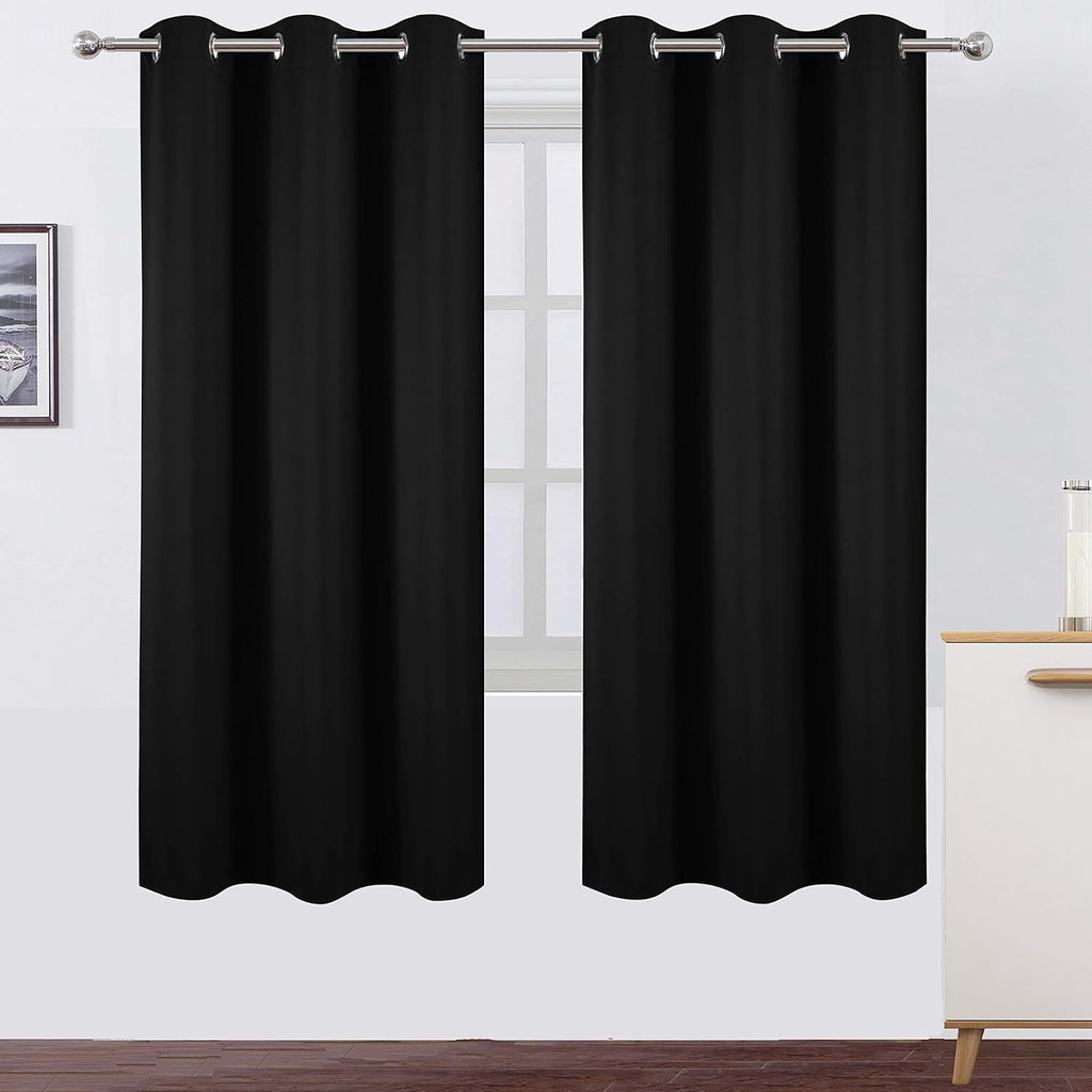 Lemomo Black Thermal Blackout Curtains/42 x 72 Inch/Set of 2 Panels Room Darkening Curtains for Bedroom 72 Inch Black