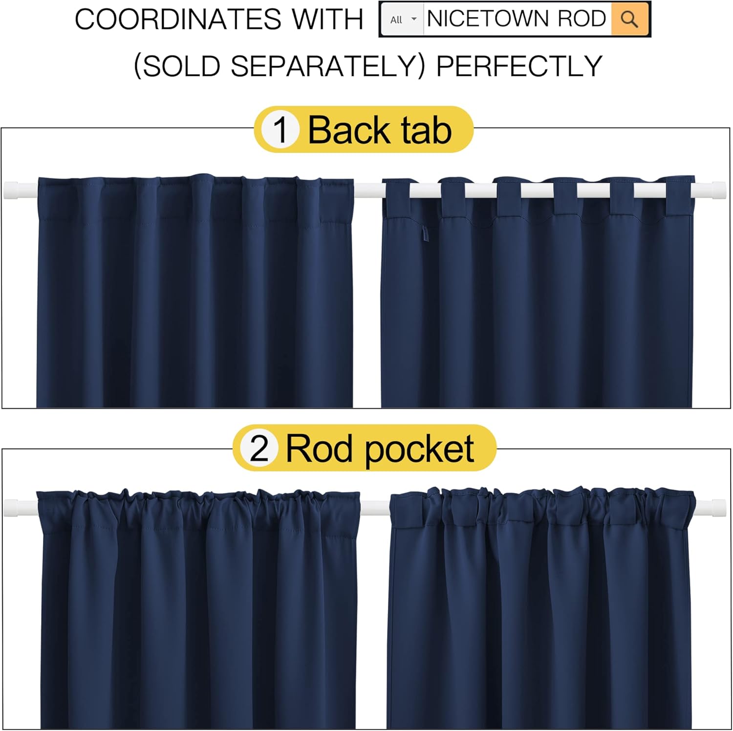 NICETOWN Blackout Curtain Panels for Living Room - (Navy Blue Color) 34x63 Inch, 2 Panels Set, Thermal Insulated Room Darkening Blackout…