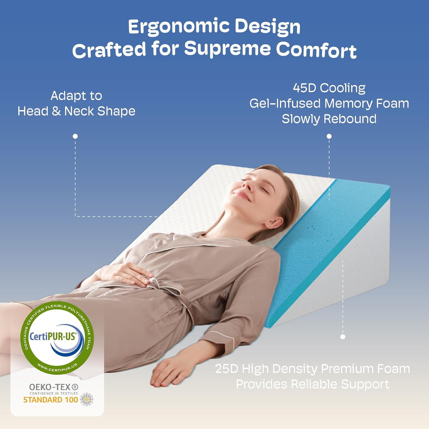 Simpledad Wedge Pillow, Wedge Pillow for Acid Reflux, Back, Cooling Memory Foam Top, Bed Wedge Pillows for Headboard, Sleeping, Snoring, B…
