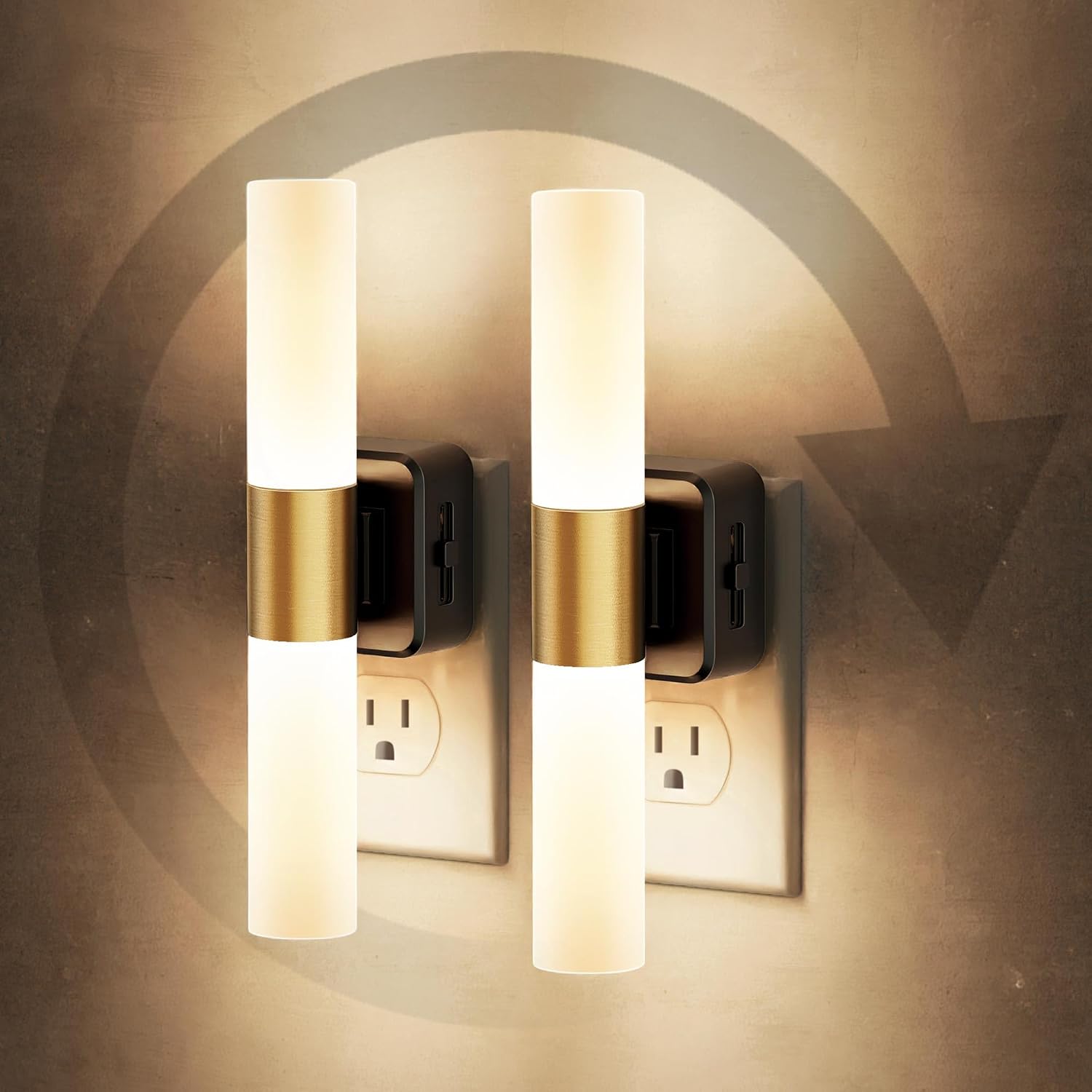 JandCase LED Night Light, 2 Pack Night Lights Plug into Wall, 3000K Soft White, 0-100LM Adjustable Brightness, 180° Rotating Plug in…