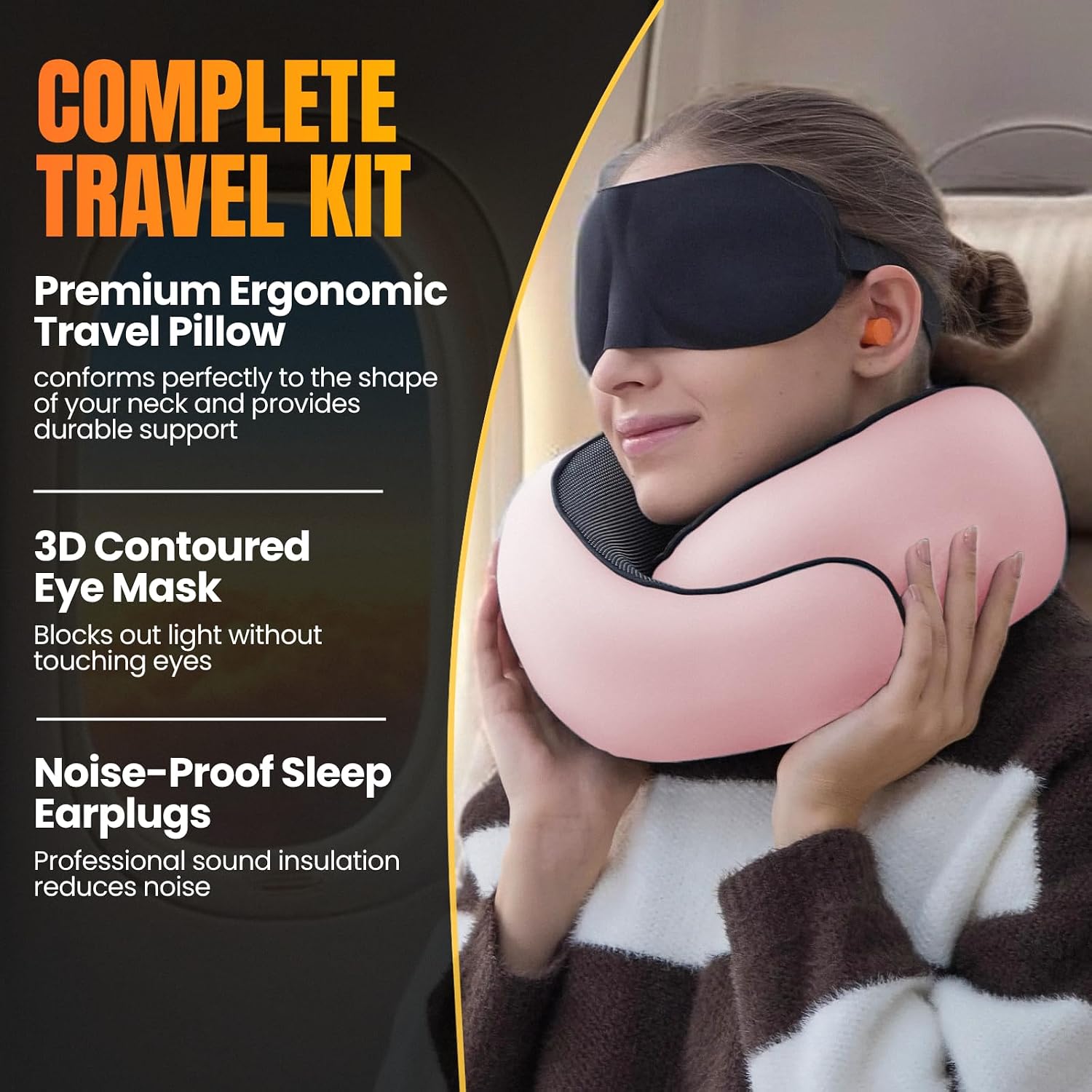 LOEXAIRTM Travel Pillow, Neck Pillow Travel for Airplane, Car - 100% Cotton Fabric & Memory Foam Plane Pillow, Lightweight & Easy-to-Carry…