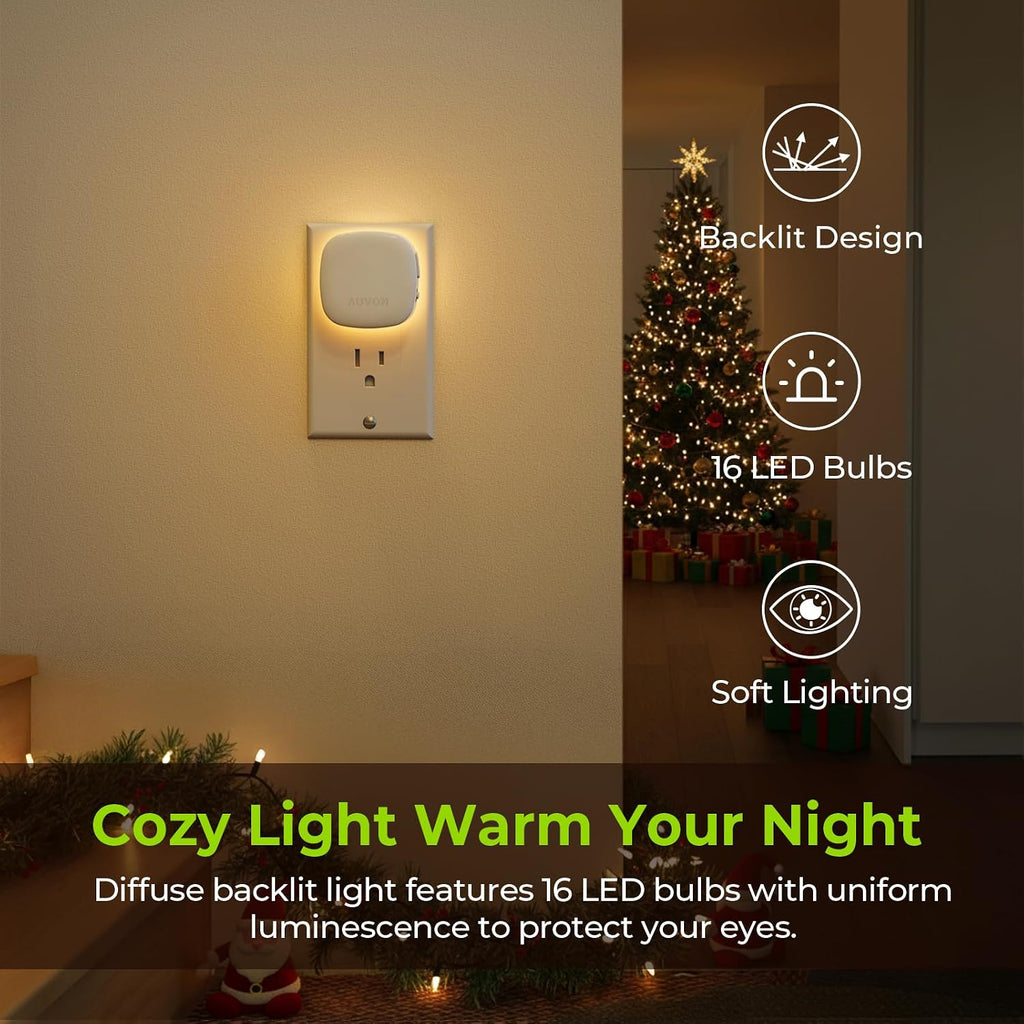 AUVON Plug-in LED Backlit Night Light with Motion Sensor & Dusk to Dawn Sensor, Dimmable Warm White Nightlight with 1-50 lm Adjustable…