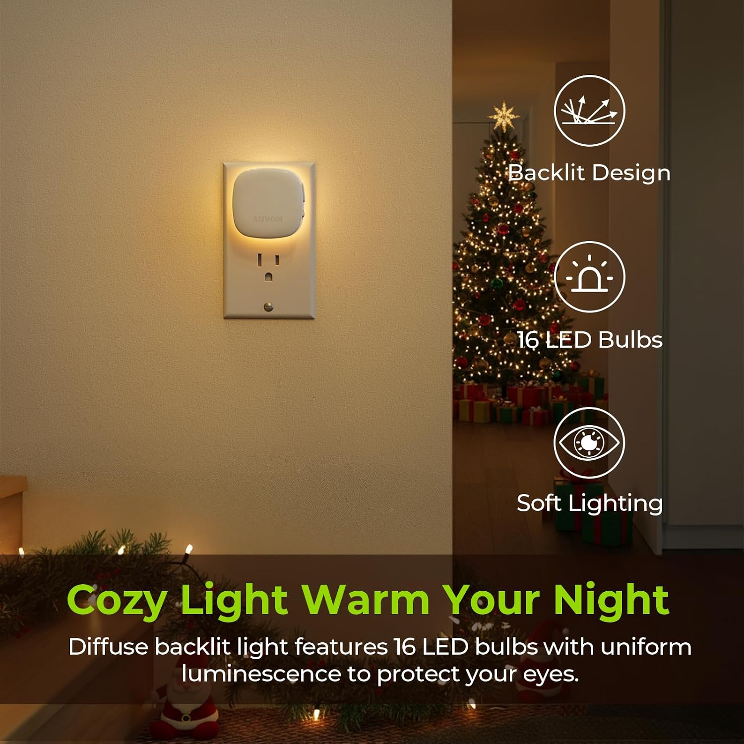 AUVON Plug-in LED Backlit Night Light with Motion Sensor & Dusk to Dawn Sensor, Dimmable Warm White Nightlight with 1-50 lm Adjustable…