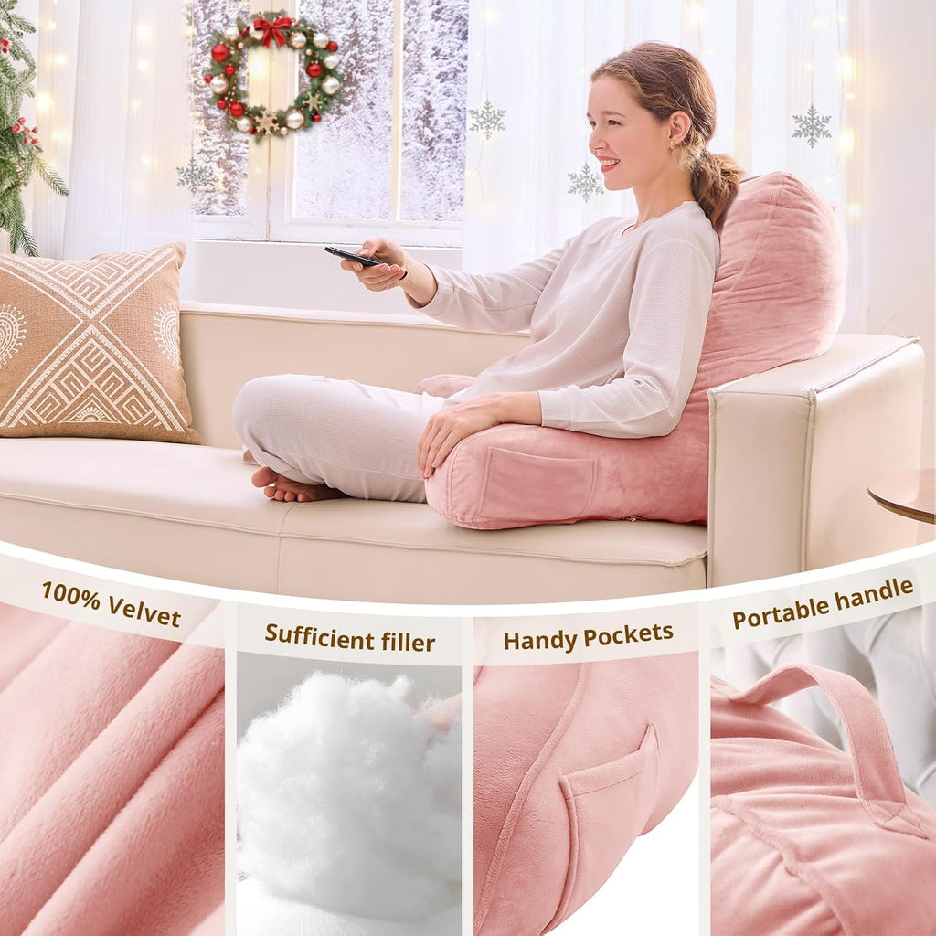 Sasttie Reading Pillow, Pillows for Reading or Relaxing – Ergonomic Support for Head, Neck, Back, and Lumbar, 23-Inch, Peach Pink Pink