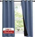 Nicetown Stone Blue 100% Blackout Small Curtains 63 inches Long, Thermal Insulated Full Blackout 2-Layer Lined Drapes, Energy Efficiency Wi…