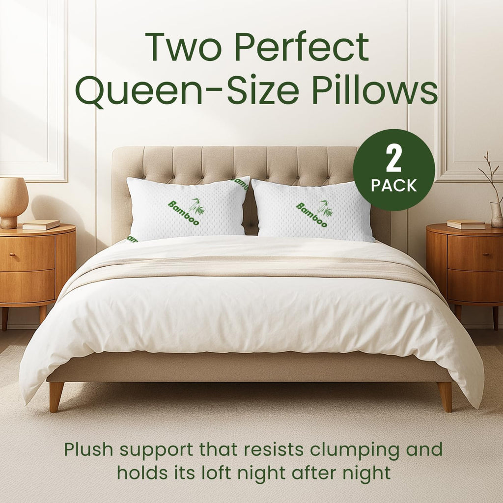 Memory Foam Pillows Queen Size Set of 2 - Cooling Bed Pillows for Sleeping - Back, Stomach, Side Sleeper Soft, Comfy Cool Shredded - 2…