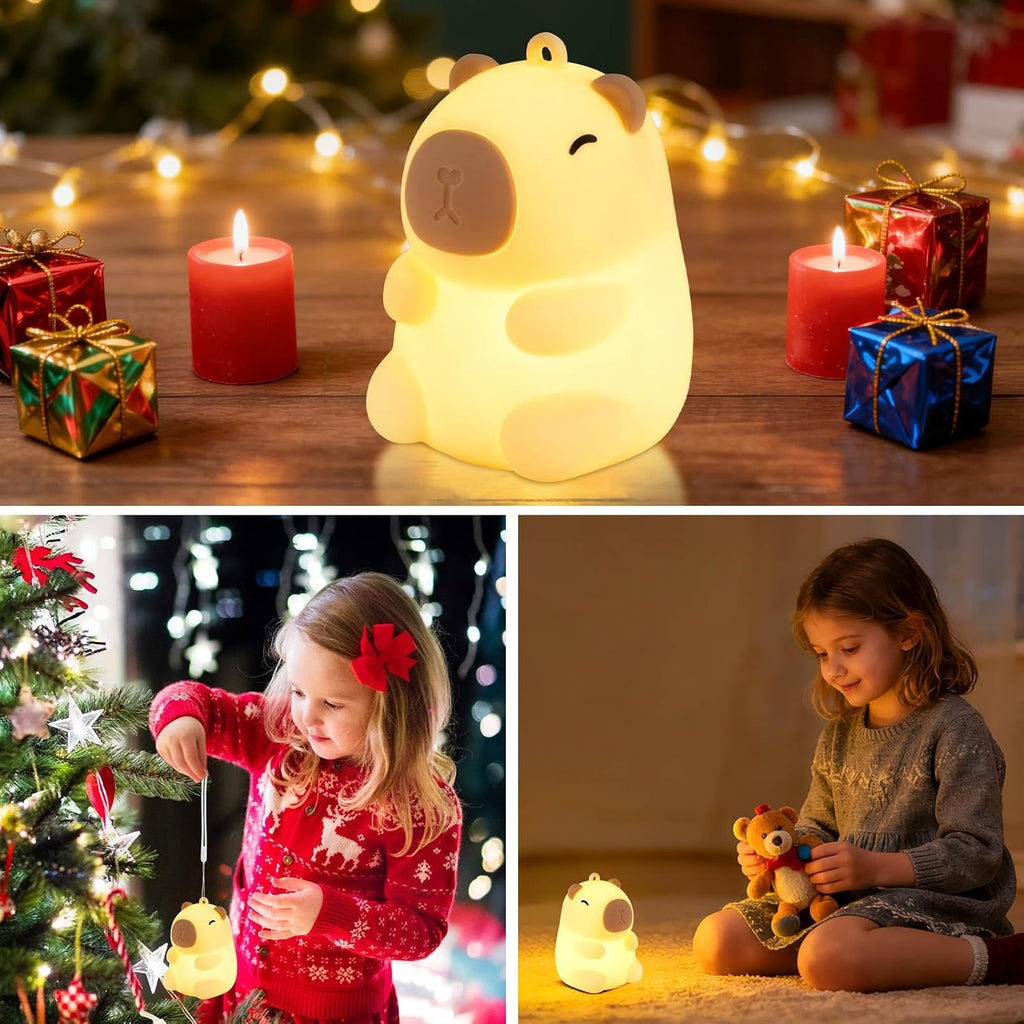 Squishy Christmas Capybara Night Light with RGB Modes Dimmable Nursery Breastfeeding Nightlight Hangable Cute Novelty Animal Lamp…