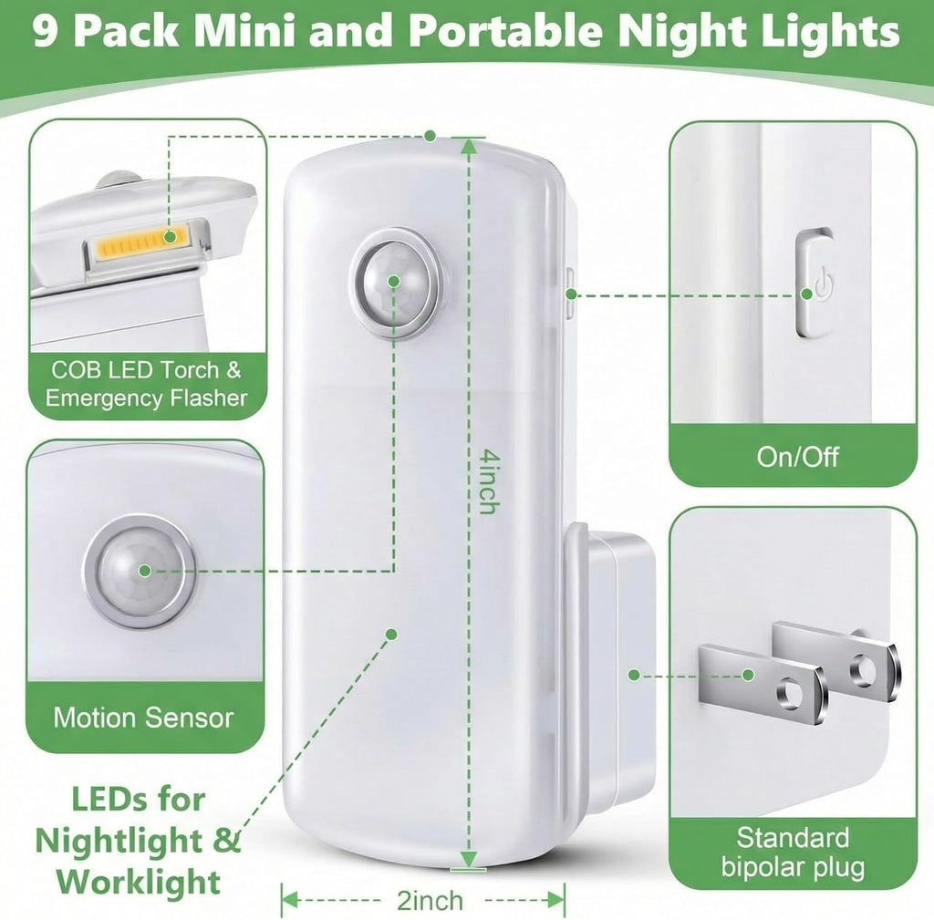Enhon 9 Pack Emergency Power Failure Night Lights, Motion Sensor Night Light, Automatic Dusk to Dawn, Emergency Lights for Home…