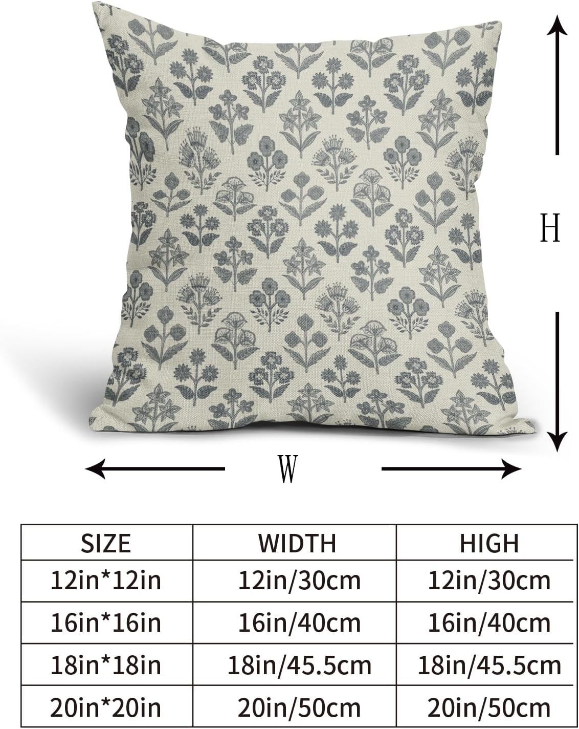 Dusty Blue Floral Pillow Covers 16x16 Inch Set of 2, Vintage Flower Block Print Pattern Decorative Throw Pillowcases Outdoor Farmhouse…
