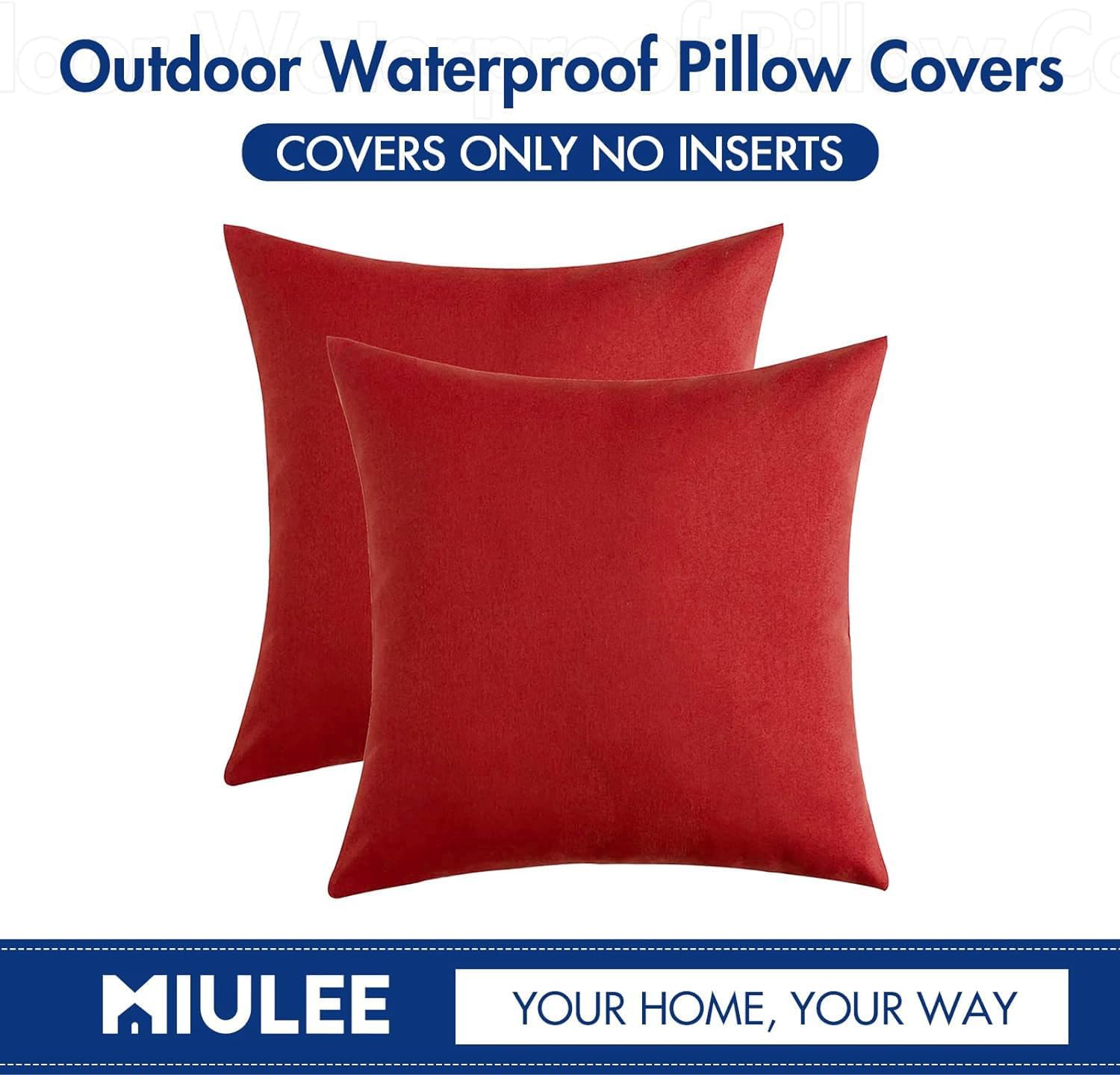 Miulee Pack of 2 Decorative Outdoor Solid Waterproof Throw Pillow Covers Faux Linen Garden Farmhouse Cushion Cases for Summer Patio Tent Ba…