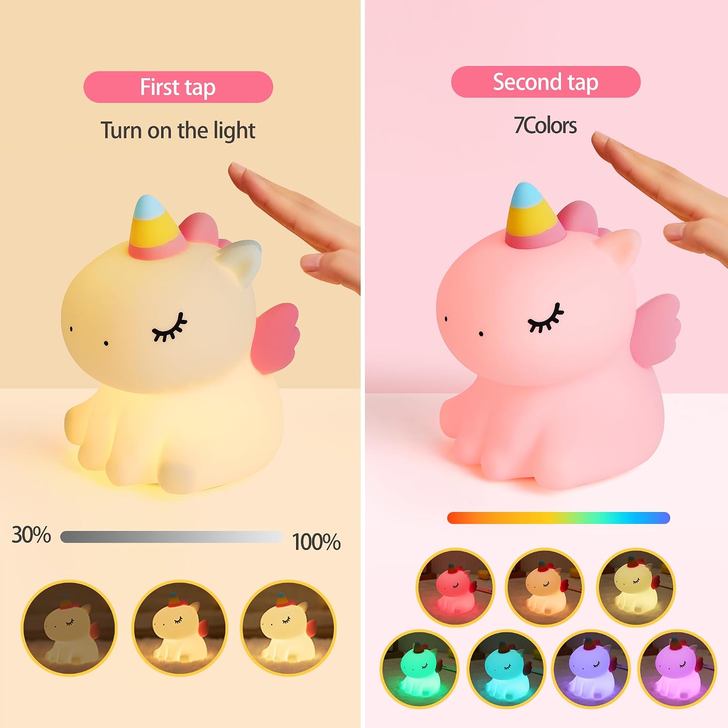 Unicorn Night Light for Kids, Silicone Baby Nursery Night Light Dimmable LED Unicorns Lamp Rechargeable Bedside Lamp Nightlight Unicorn…