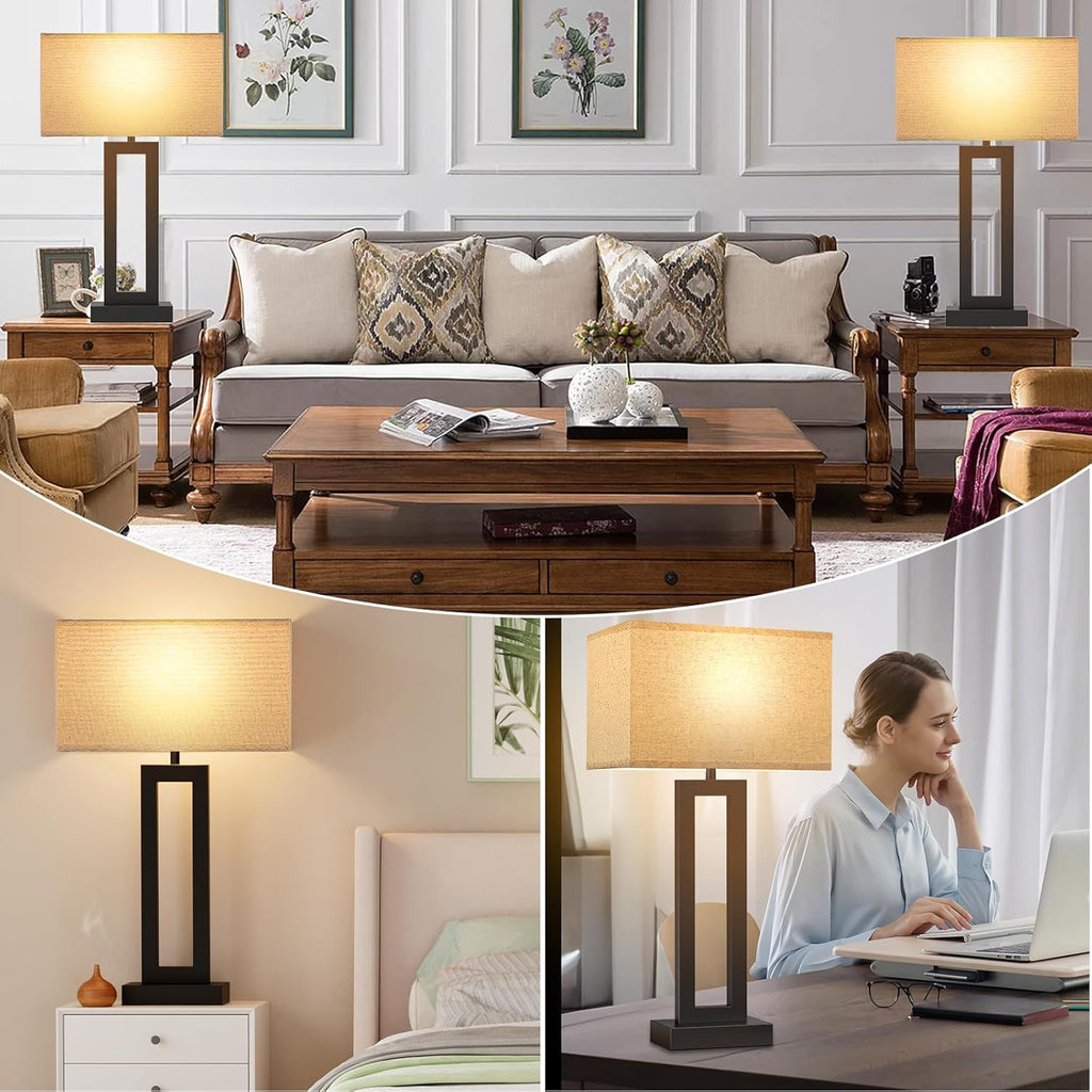 Seealle 26.3in Big Bedroom Table Lamps Set of 2 -Touch Control, 3 Way Dimmable, USB C+A Charging, LED Bulbs, Easy Assembly