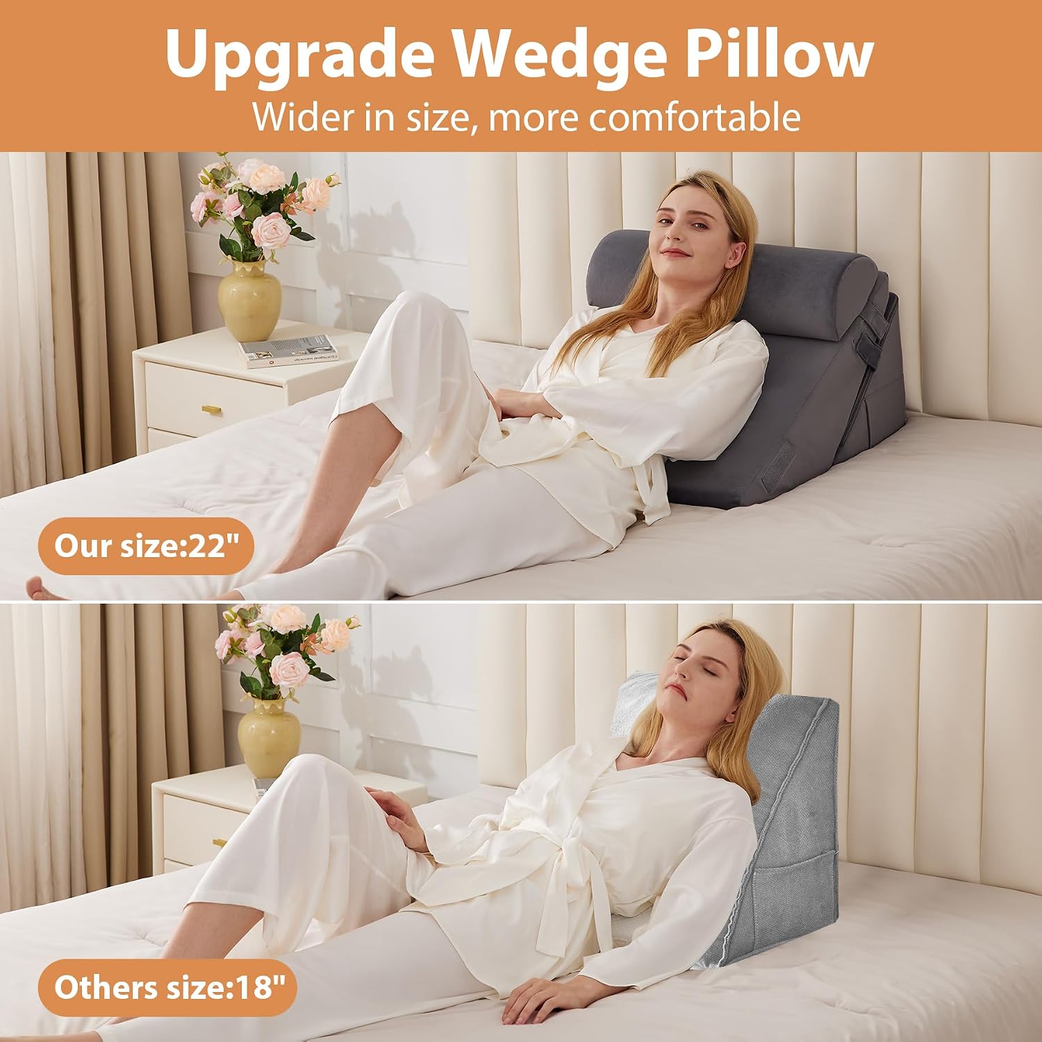 EnjoyaBetterLifeFromHere 3PCS Wedge Pillow for Acid Reflux Relief, Adjustable Wedge Pillow Headboard, Bed Wedges Pillow for Back, Sleeping…