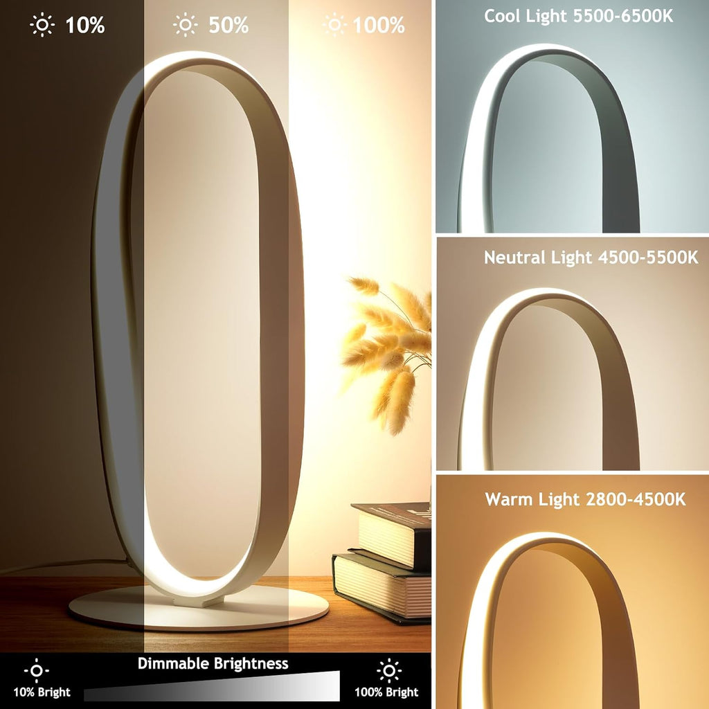 NUÜRLightning NUÜR Circle LED Table Lamp, 3 Color Temperatures Bedside Lamp for Living Room, Stepless Dimmable Bedside Table Lamp