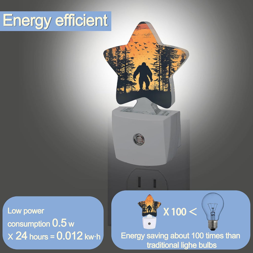 Snowmolle Big Foot Forest Night Light, Sunset Landscape Plug-in Star Night Lights with Dusk-to-Dawn Sensor for Bedroom, Bathroom, Living Room…