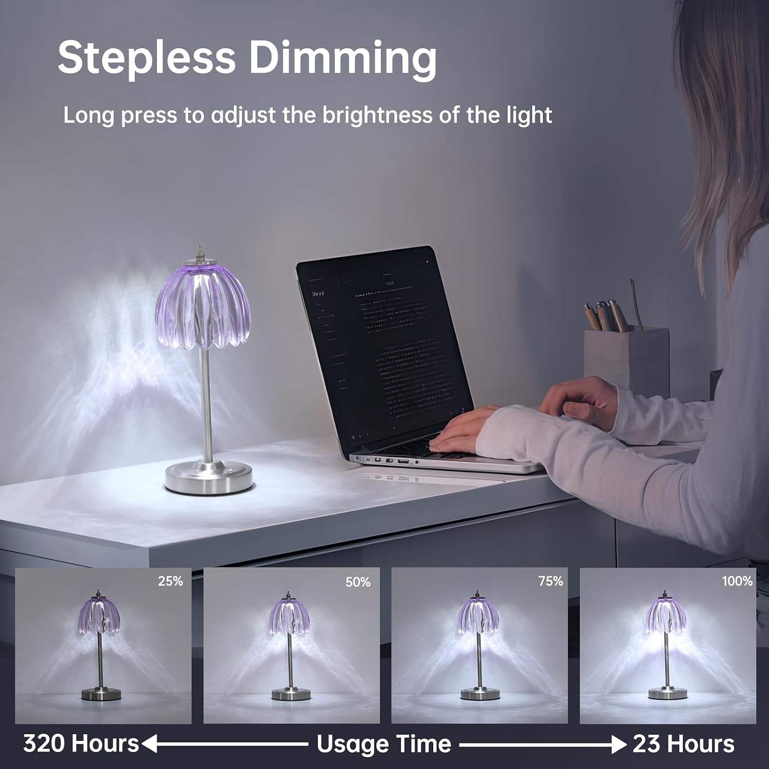 Shenmoyl Tulip Table Lamp with 5200mAh Battery & Touch Control, Cordless Small Table Lamp with 3 Colors, Dimmable Rechargeable Table…