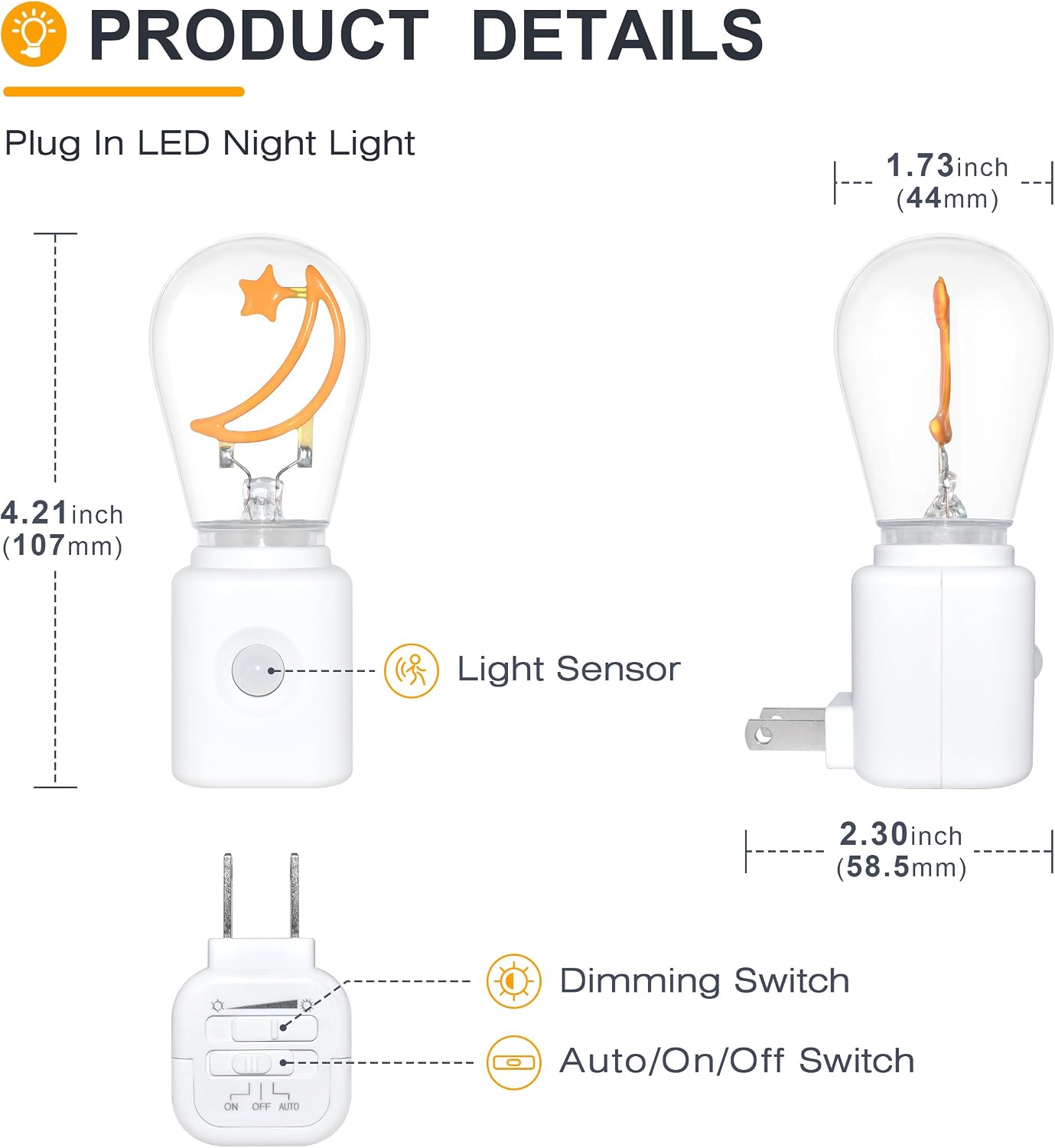LED Motion Sensor Night Light, [1 Pack] Motion Activated Night Light, 2200K Amber, Adjustable Brightness, Motion Sensor Light Indoor Plug…