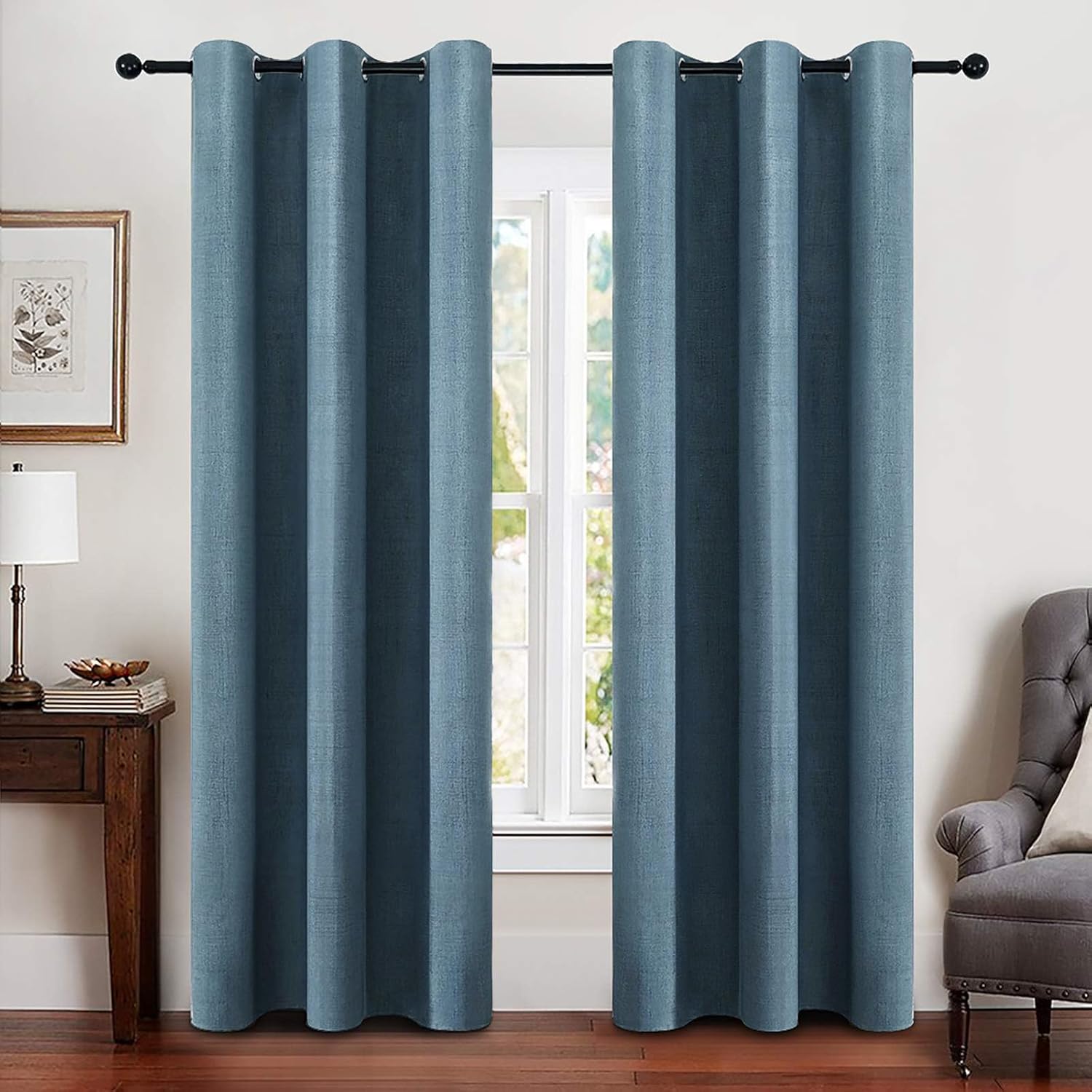 Miulee Linen Blackout Curtains and Drapes 100% Room Darken Thermal Insulated Grommet Window Panels with Coating 2 PCs W 42 x L 90 inches Du…