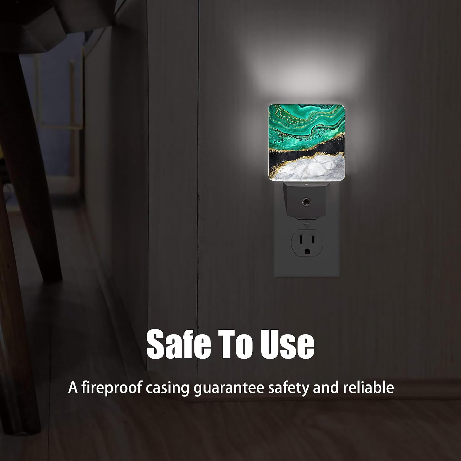 White Marble Night Light, Black Granite Green Agate Night Lights Plug into Wall Decor for Bedroom, Bathroom, Hallway, Kitchen, Dusk to…