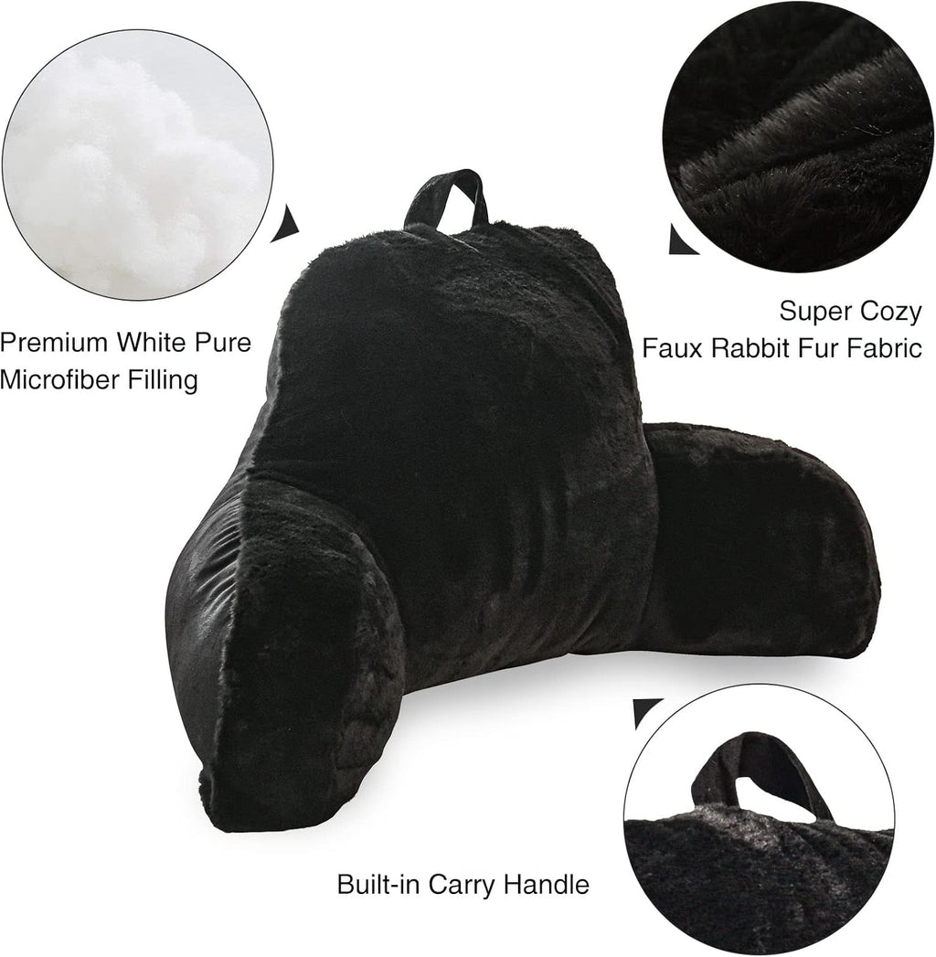 Aimuan Reading Pillow Bed Rest Pillow with Arms Rabbit Fur Cushion for Adults Teens Incline Rest Sitting up & Sleeping Snoring Pillow…