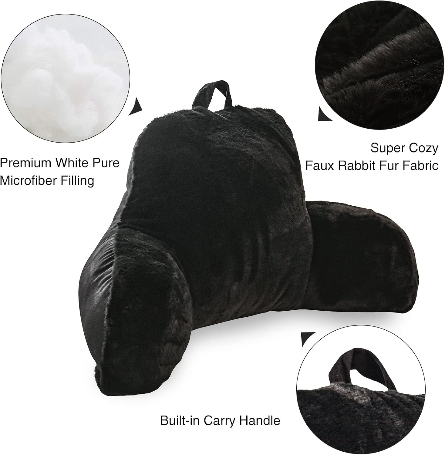 Aimuan Reading Pillow Bed Rest Pillow with Arms Rabbit Fur Cushion for Adults Teens Incline Rest Sitting up & Sleeping Snoring Pillow…