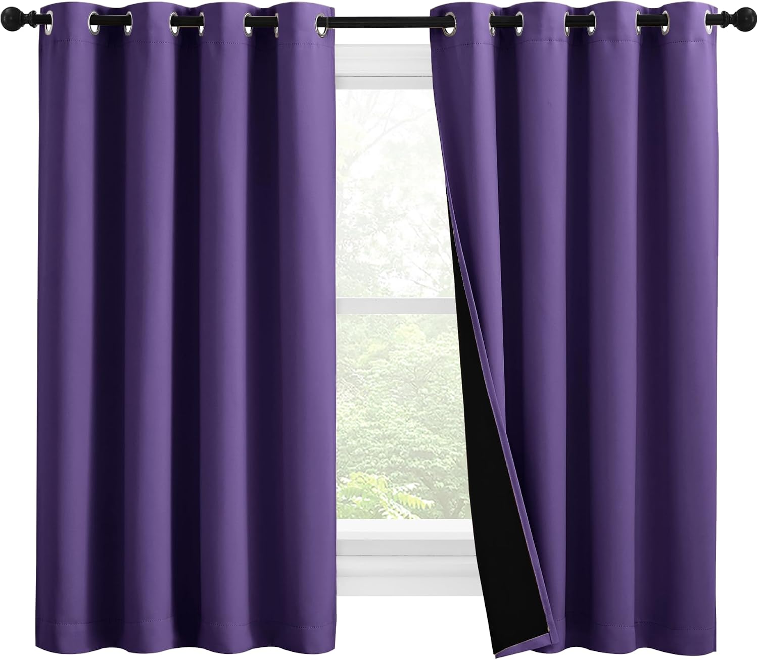 Nicetown 100% Blackout Curtains with Black Liners, Thermal Insulated Full Blackout 2-Layer Lined Drapes, Noise Cancellation Window Draperie…