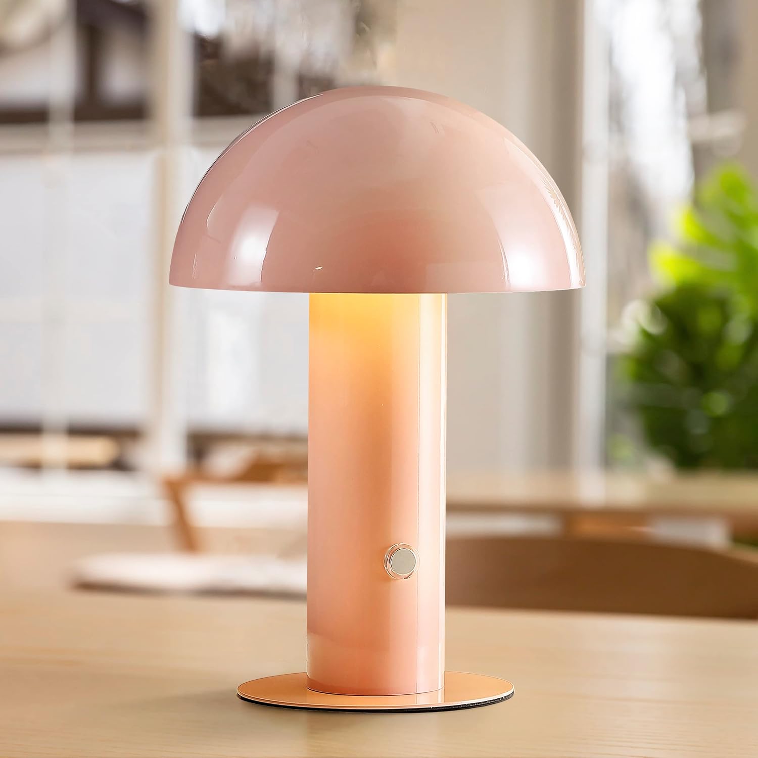 JONATHAN Y 10.75" Pink Rechargeable LED Mushroom Table Lamp, Cordless Portable Bedside Lamp for Living Room Bedroom, 3-Way Dimmable…