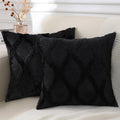 decorUhome Summer Throw Pillow Covers 16x16 Inch Set of 2, Soft Plush Faux Fur Wool Black Accent Couch Pillow Covers for Modern Farmhouse B…