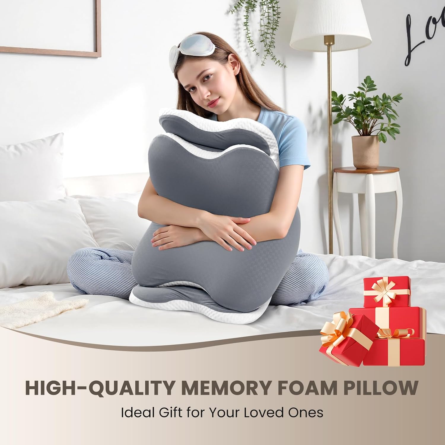 A-Pce 2 Pack Neck Cervical Pillow for Sleeping, Memory Foam Pillow with Soft Cover, Ergonomic Support Pillow for Neck & Shoulder
