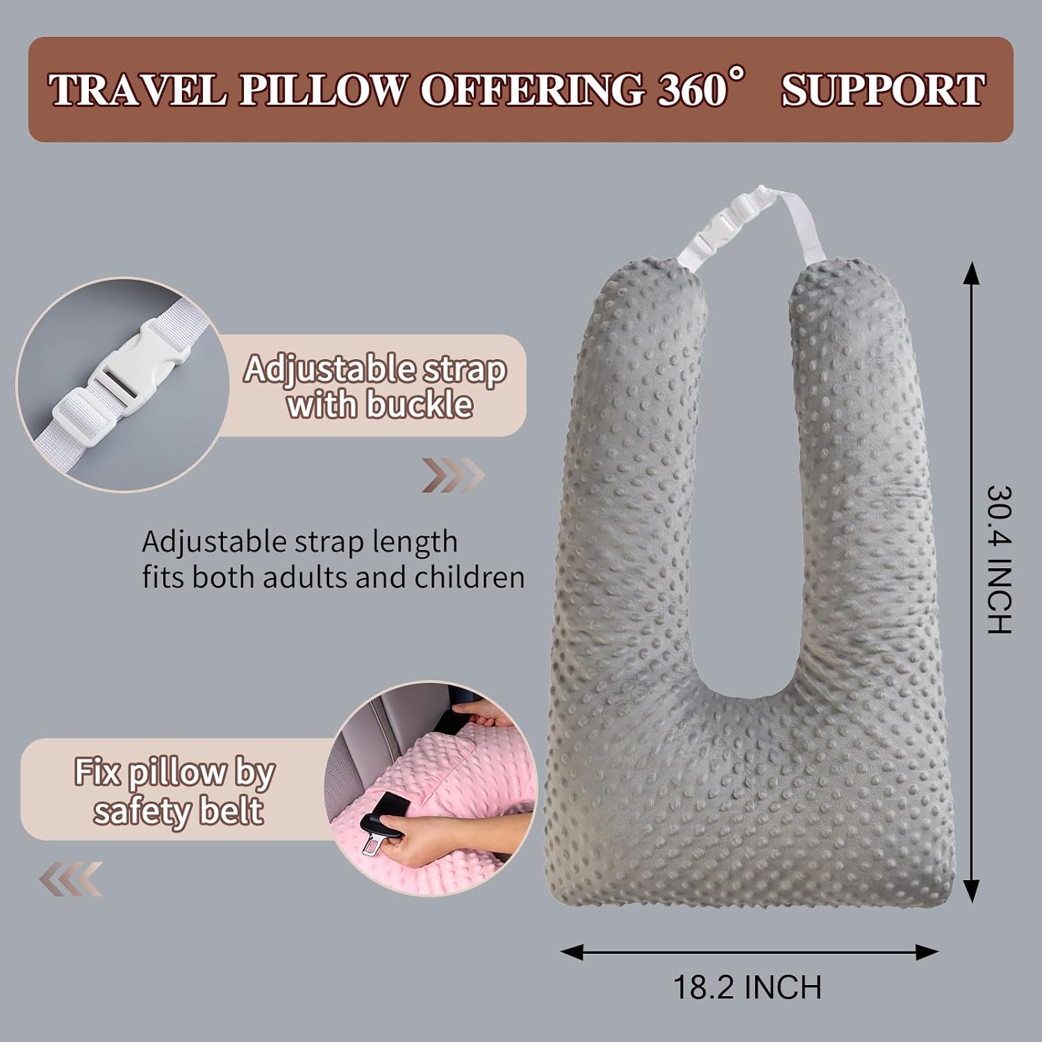 Travel Pillow for Kids Adult in Car - Pillow for Car Sleeping Ultra Large U Shaped with Removable Soft Cover Support Fix Neck and Body…