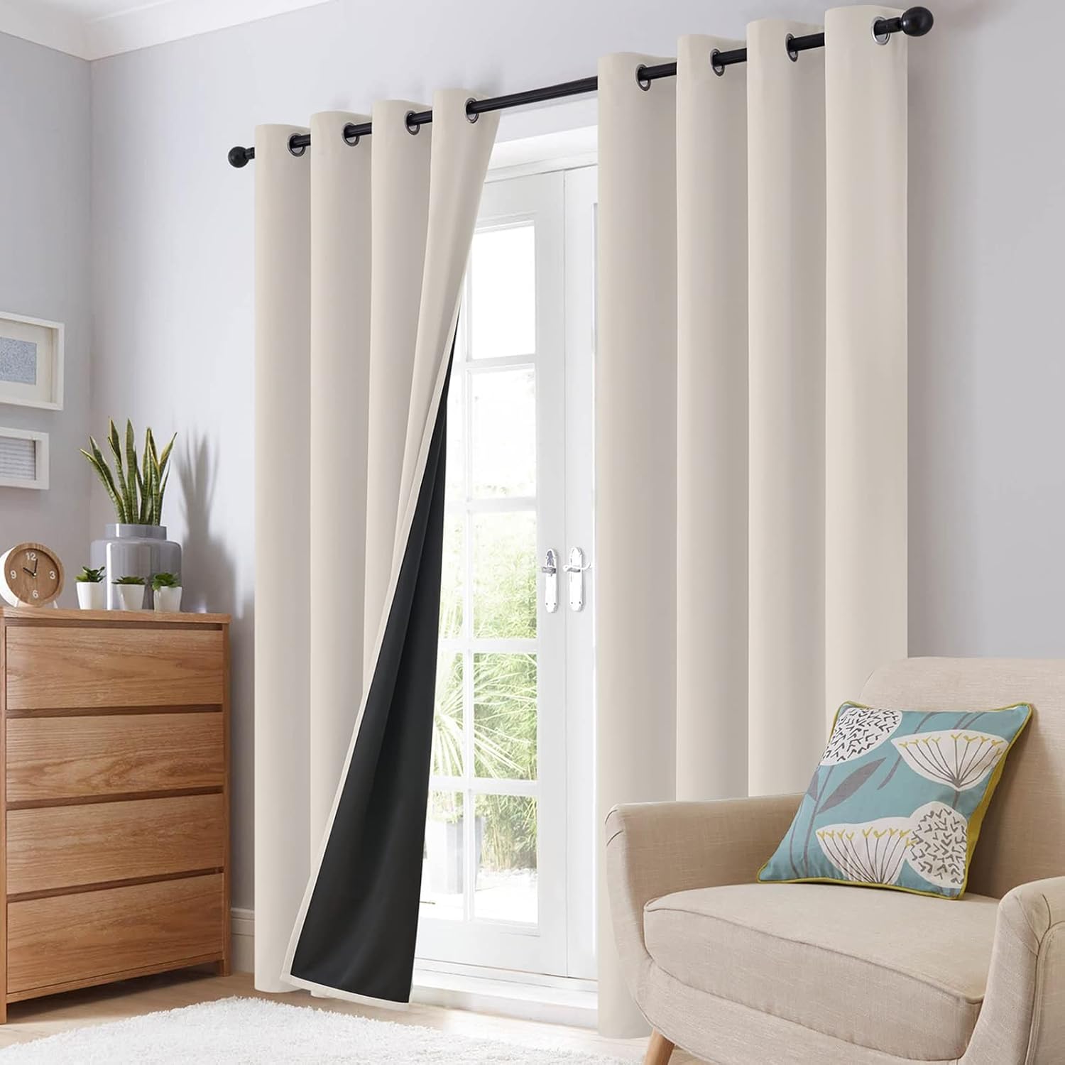 SimpleHome 100% Blackout Curtains for Bedroom, Thermal Insulated Grommet Window Drapes Room Darkening Cream Curtains for Living Room with Bl…