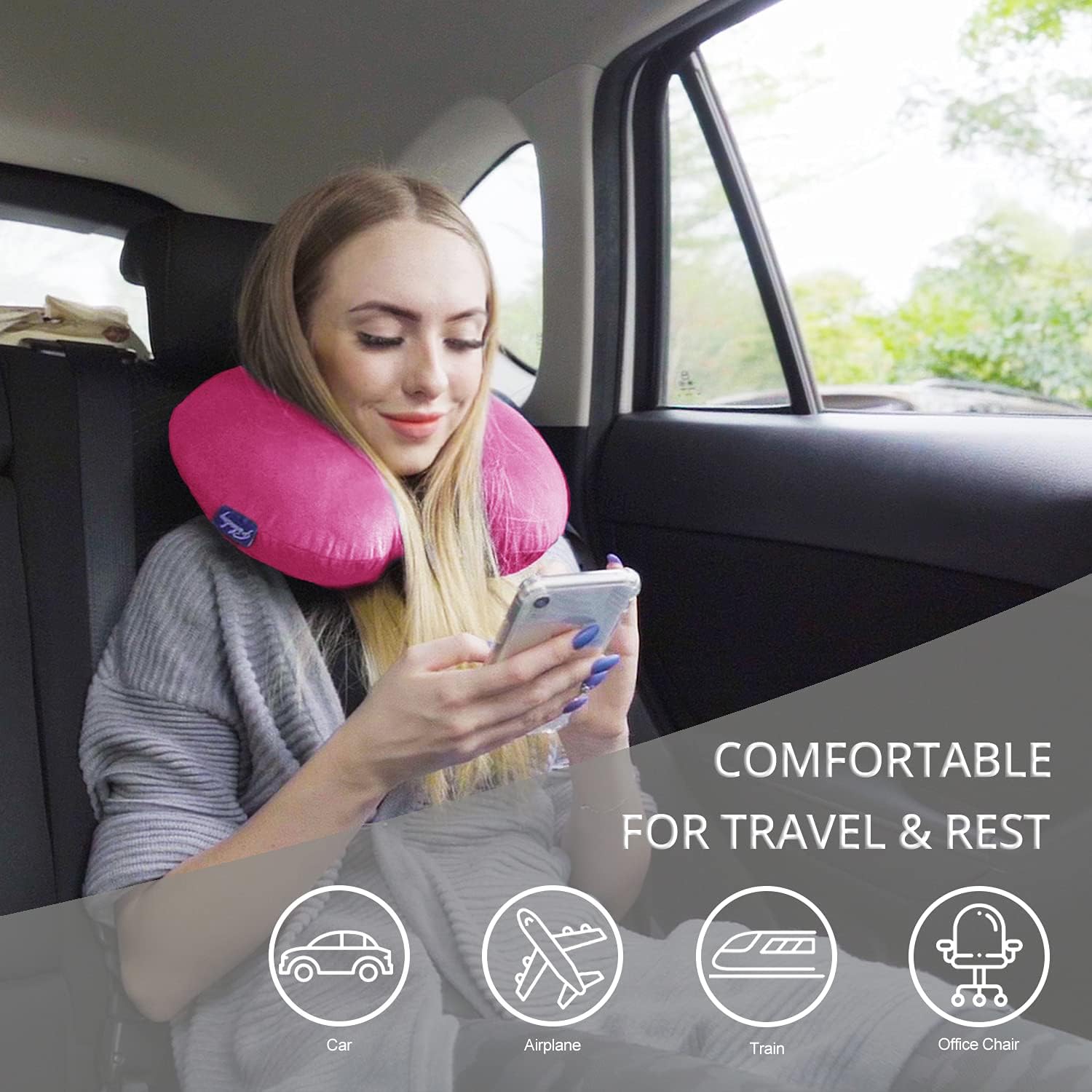 Fabuday Memory Foam Neck Pillows for Travel - Travel Neck Pillows for Airplanes with Attachable Snap Strap Soft Washable Cover, Flight Neck…