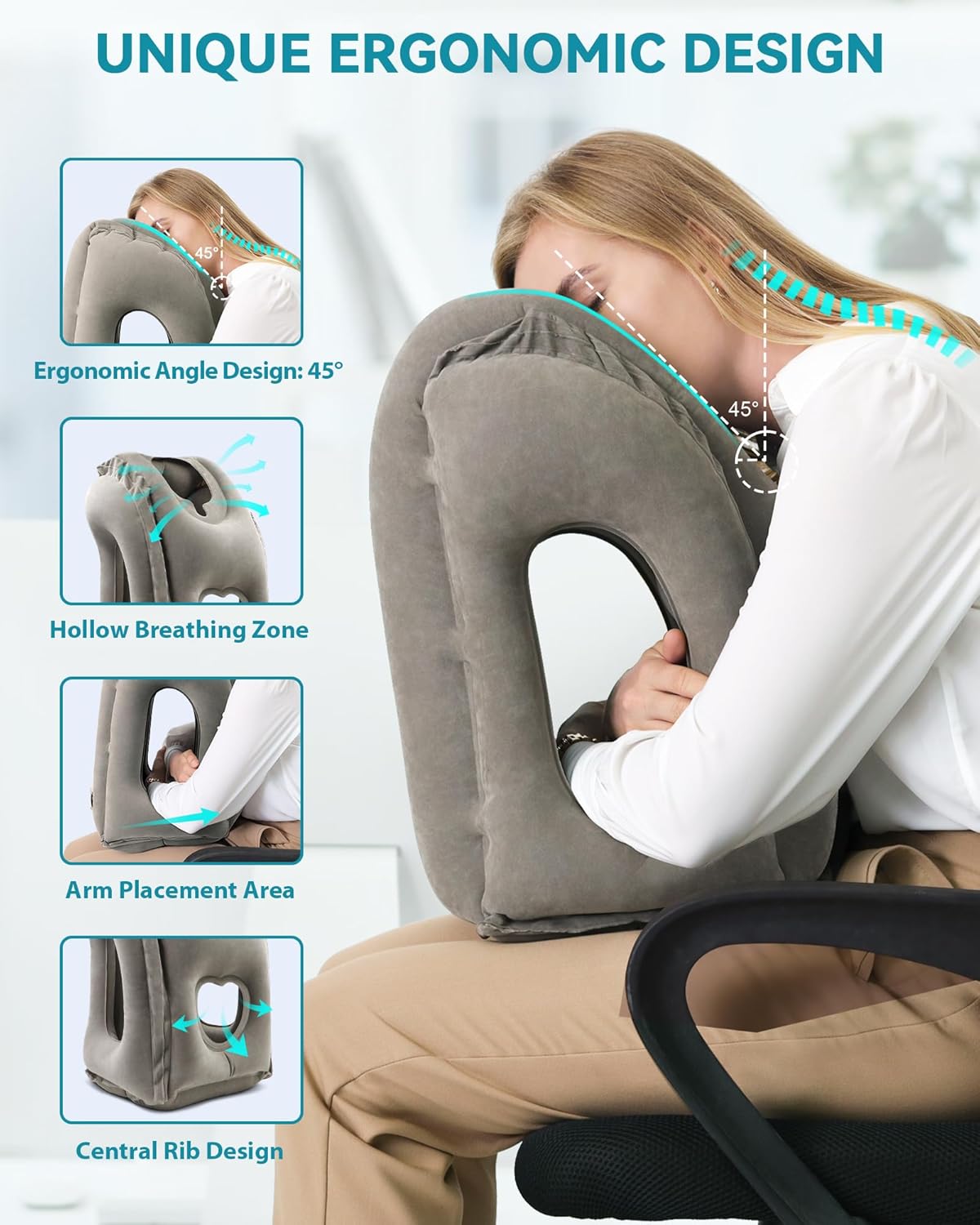 Inflatable Travel Pillow, Airplane Neck Pillow Comfortably Supports Head and Chin for Airplanes, Trains, Cars Office Napping on The Tray…