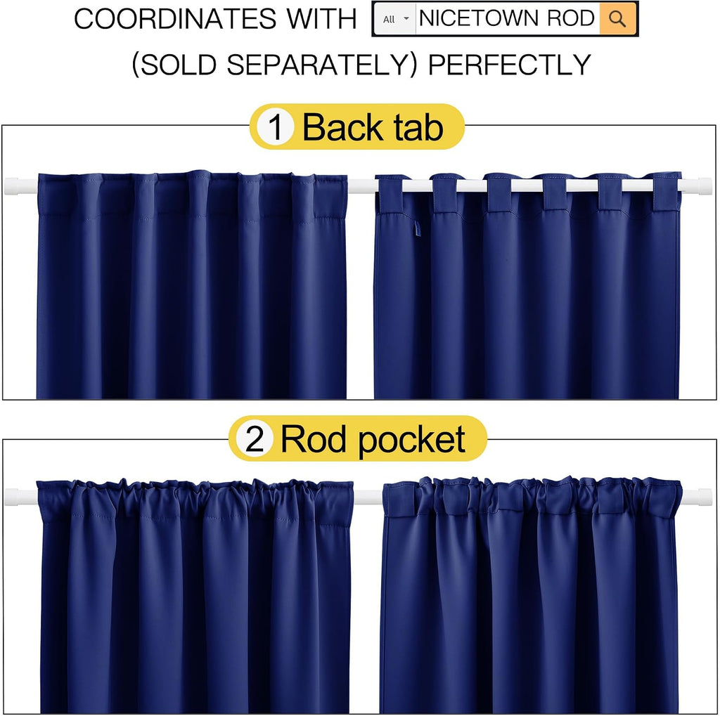 NICETOWN Blackout Curtain Panels for Living Room - (Royal Blue Color) 34x63 Inch, 2 Panels Set, Thermal Insulated Room Darkening Blackout…