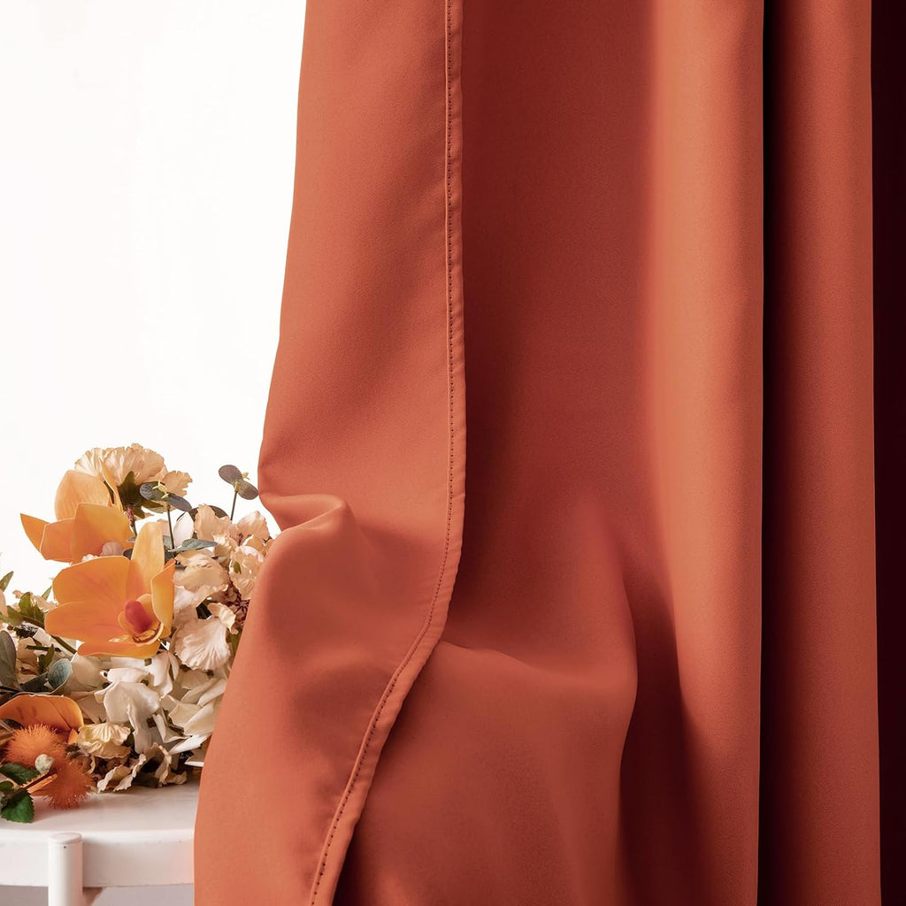 Miulee Back Tab Burnt Orange Blackout Curtains 84 Inch Length 2 Panels Set for Living Room Bedroom, Fall Terracotta Rod Pocket/Pinch Pleate…