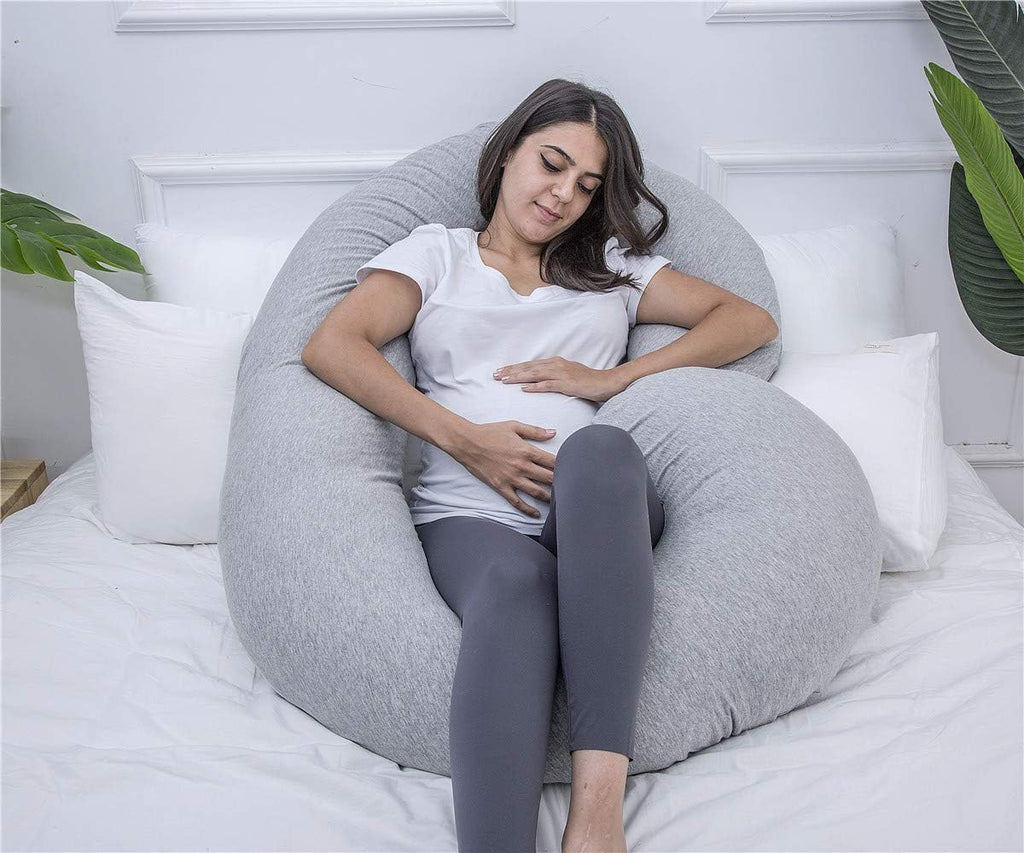 1 MIDDLE ONE Pregnancy Pillow, C Shaped Full Body Pillow for Maternity Support, Pregnant Women Sleeping Pillow with Jersey Cover (Light…