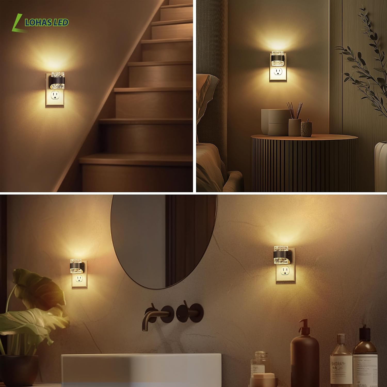 Llohasled L LOHAS LED Night Light, 4 Pack 3000K Bubble Night Lights Plug into Wall, Acrylic Night Lights with Light Sensor, Adjustable Brig…