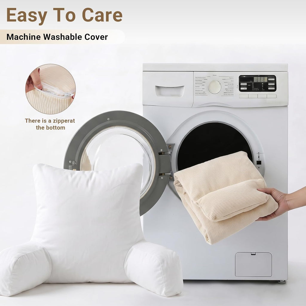 Reading Pillow for Bed with Detachable Neck Roll and Shredded Memory Foam, Back Pillow with Arms for Sitting Up, Washable Bed Rest Pillow…