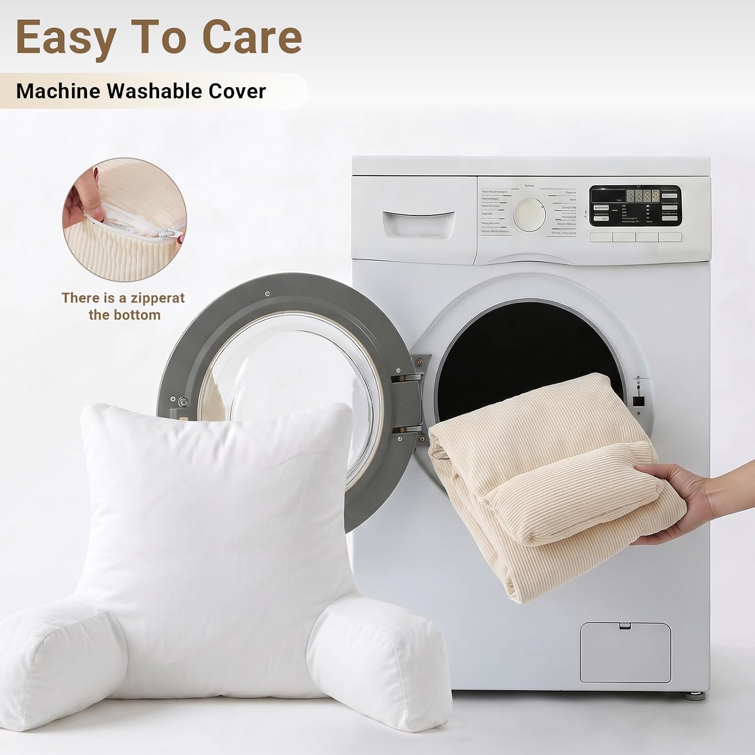 Reading Pillow for Bed with Detachable Neck Roll and Shredded Memory Foam, Back Pillow with Arms for Sitting Up, Washable Bed Rest Pillow…