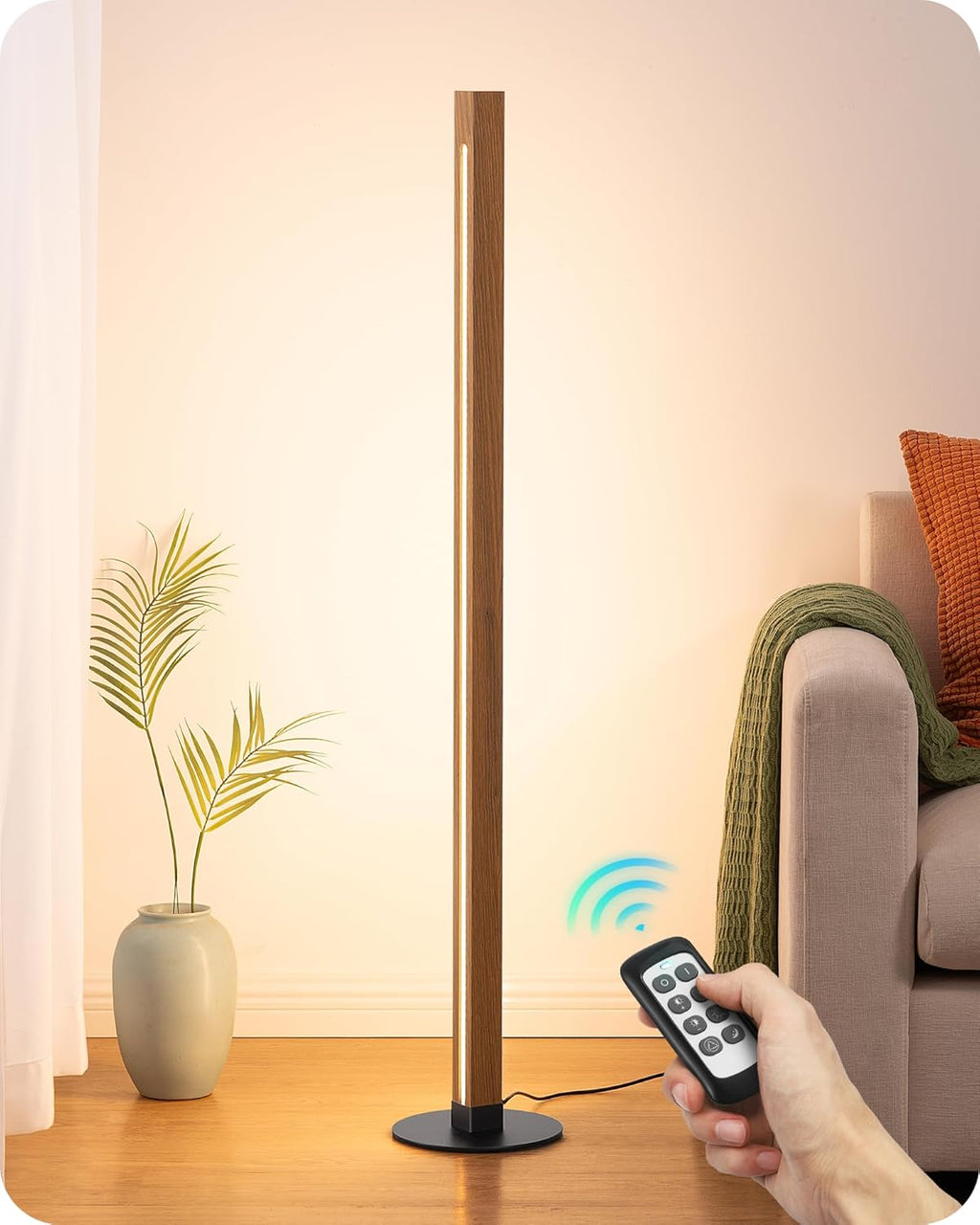 EDISHINE Wooden Floor Lamp, Upgraded Dual-Sided Lighting, Minimalist Floor Lamps for Living Room, Corner Lamp with Remote/Foot Control…
