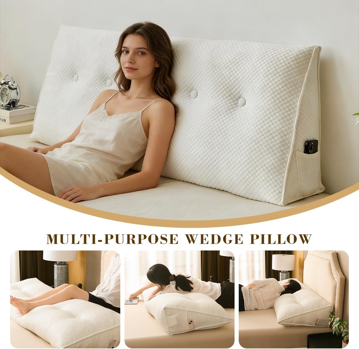 ZTVZTV Wedge Headboard Pillow for Bed, King Dorm Headboard Pillow Support for Sitting Up, Reading, Relaxing, Bolster Pillow with Rem…