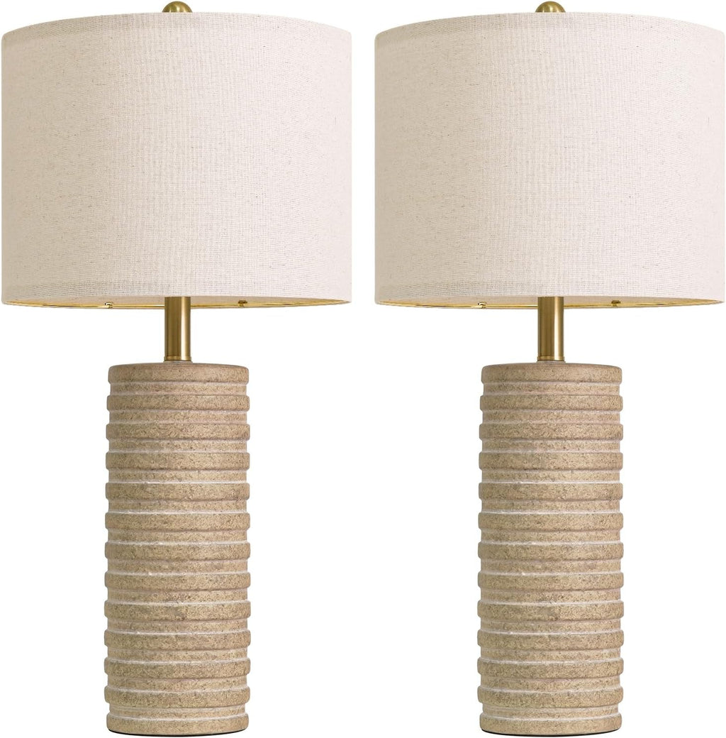 PoKat 27'' Farmhouse Table Lamps Set of 2 for Living Room, Stone-Like Bedside Lamp for Bedroom, Boho Ceramic Tall Lamps for Nightstand…