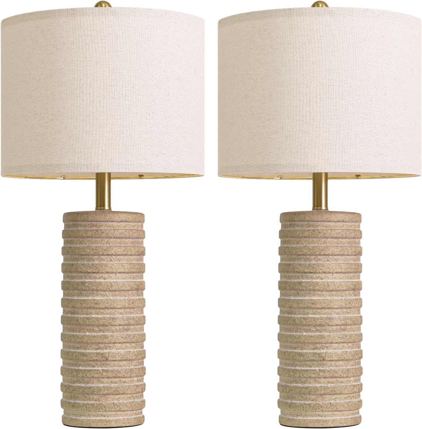 PoKat 27'' Farmhouse Table Lamps Set of 2 for Living Room, Stone-Like Bedside Lamp for Bedroom, Boho Ceramic Tall Lamps for Nightstand…