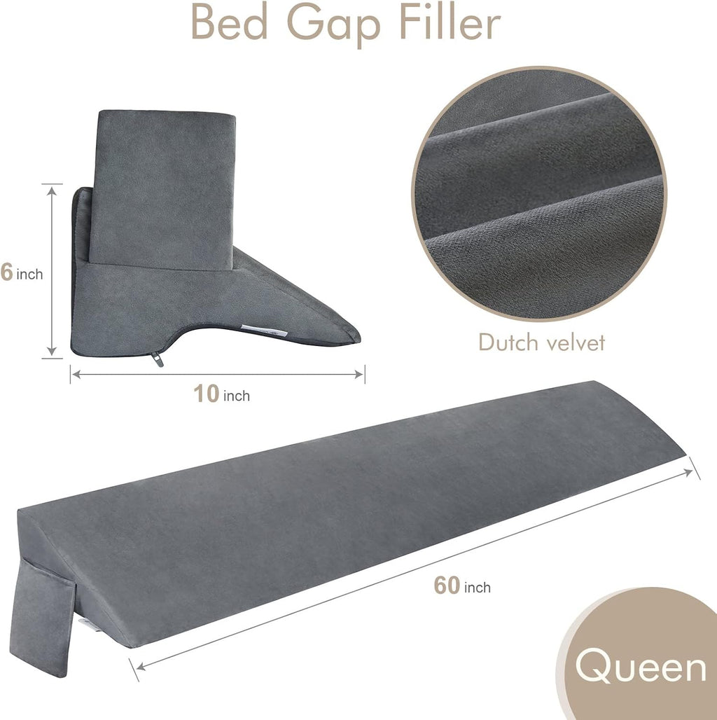 Vekkia Queen Bed Wedge Pillow for Headboard Gap Filler(0-5"), High-Density Foam, Prevents Pillows & Items from Falling, Ergonomic…