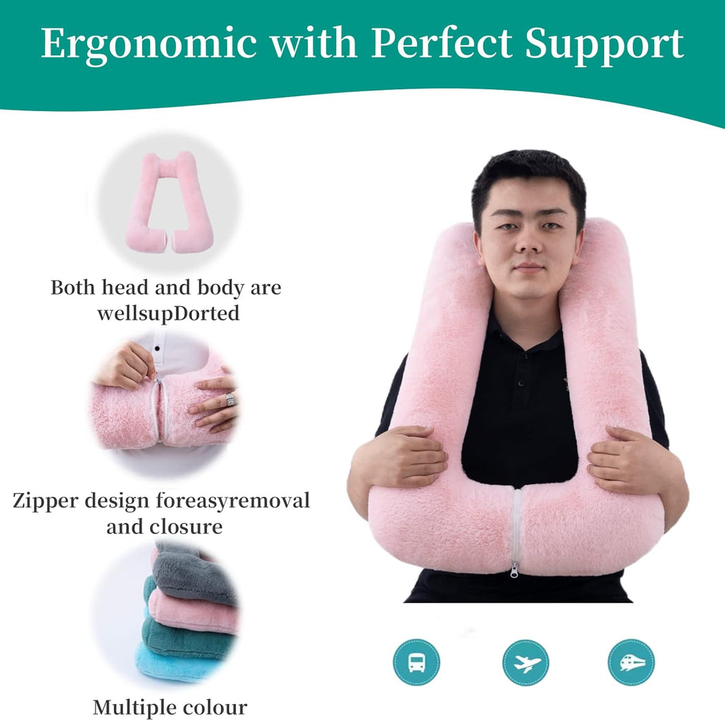 FHSGGP Travel Pillow Upgraded Version of Aircraft Travel Neck Pillow with Storage Bag, Sleep Pillows for Travel by Train, Car, or Plane…