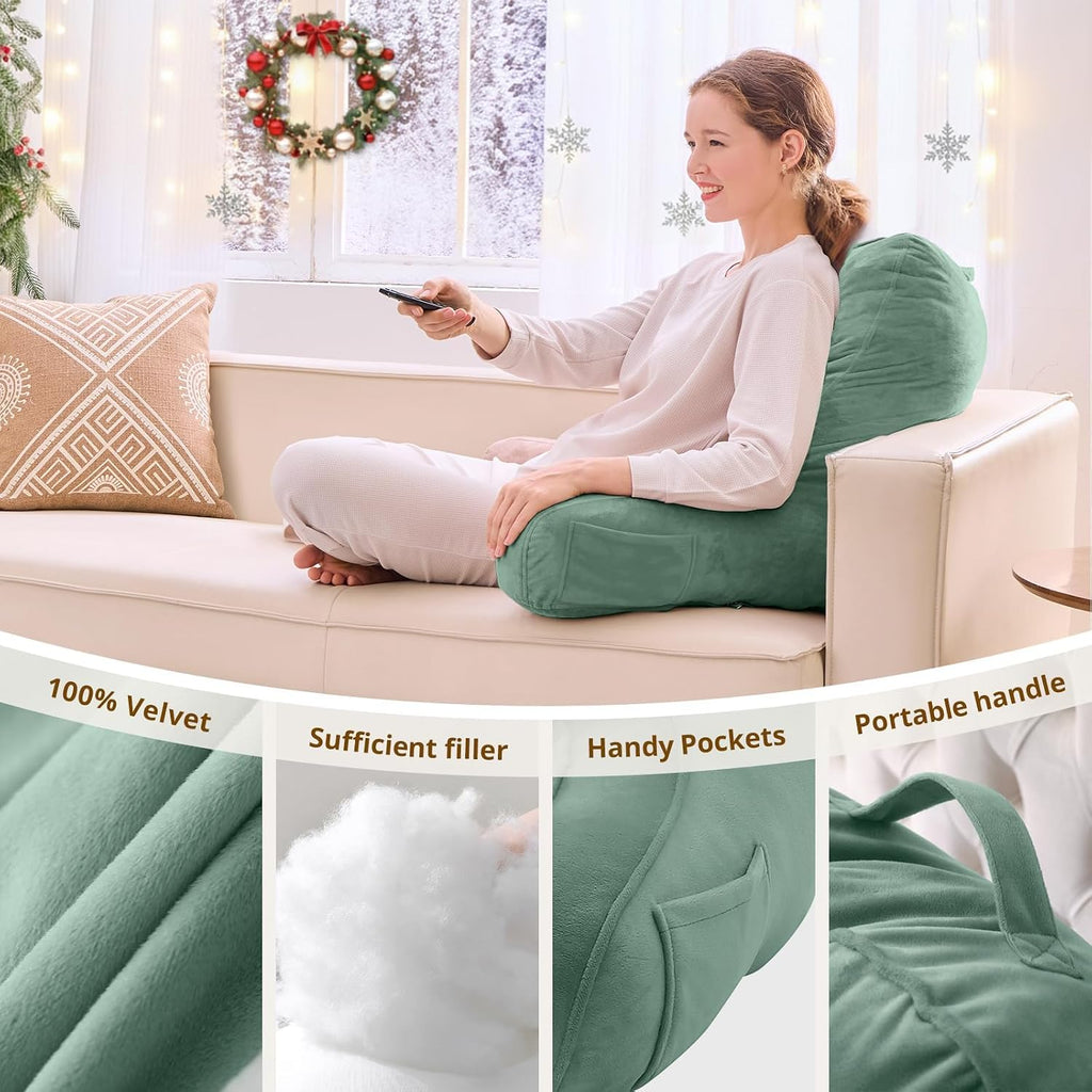 Sasttie Reading Pillow, Pillows for Reading or Relaxing – Ergonomic Support for Head, Neck, Back, and Lumbar, 21-Inch, Green Green