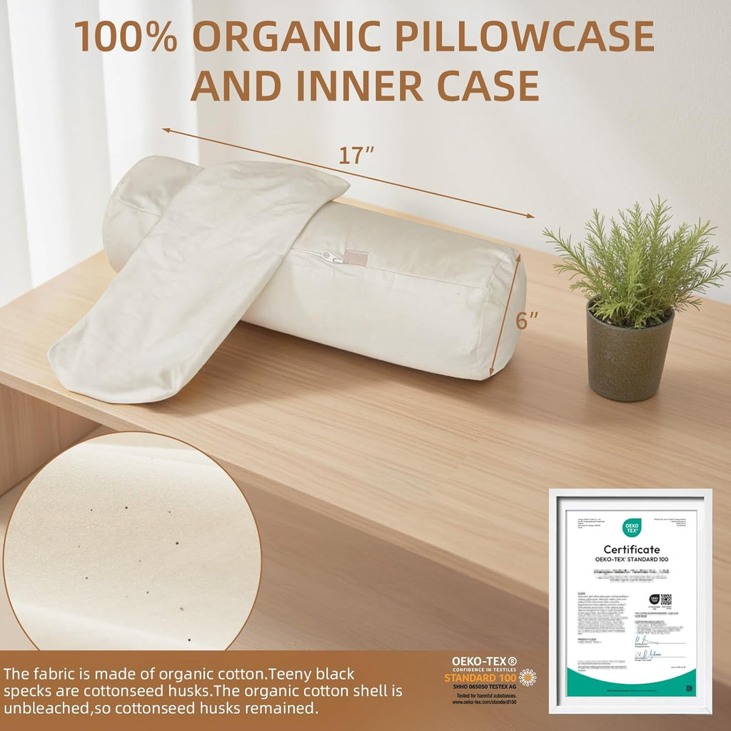 Buckwheat Pillow - Adjustable Buckwheat neck Pillow(17x6) to Provide Firm Support, Neck Roll Pillows for Side and Back Sleepers, Cylinder…