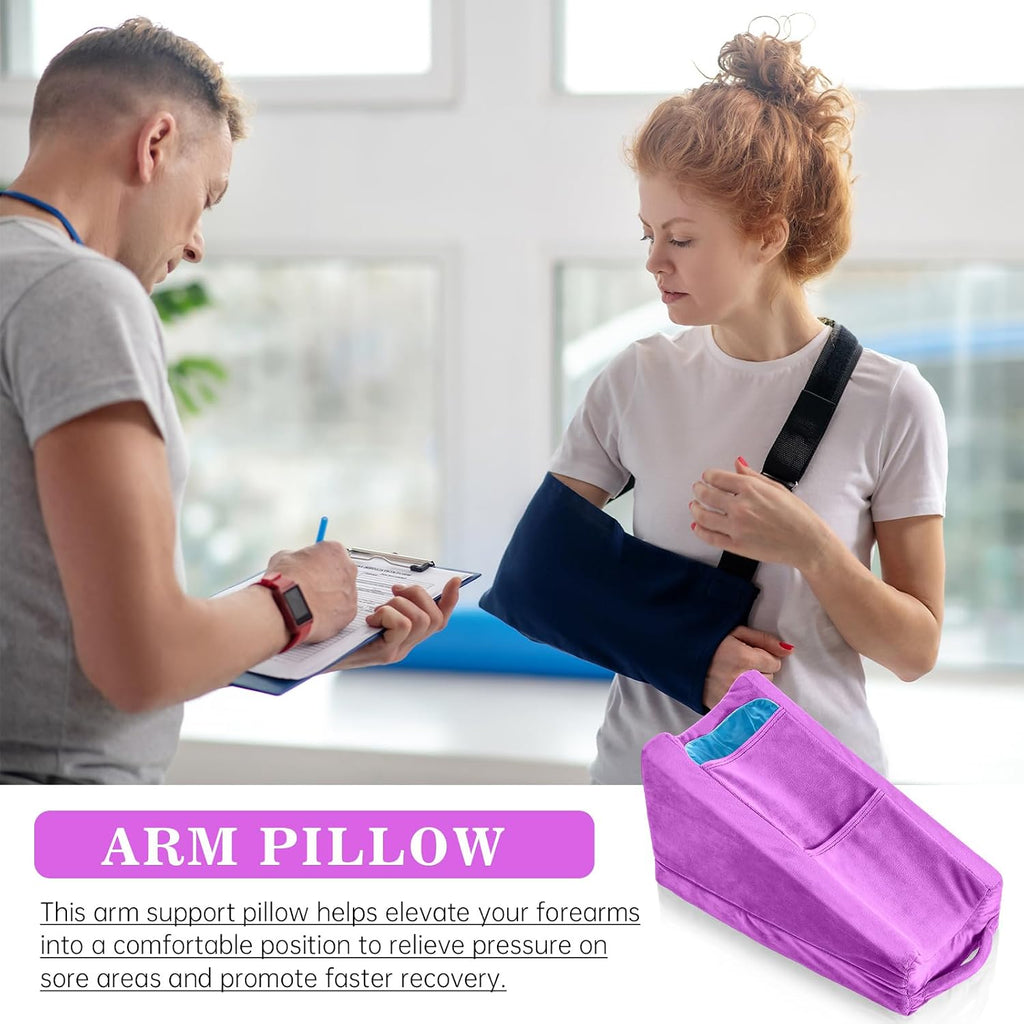 Buryeah Violet Arm Elevation Pillow with 2 Pockets, Soft Ergonomic Support Pillow for Elbow Rest Wedge Broken Arm Elbow Gifts with High Den…