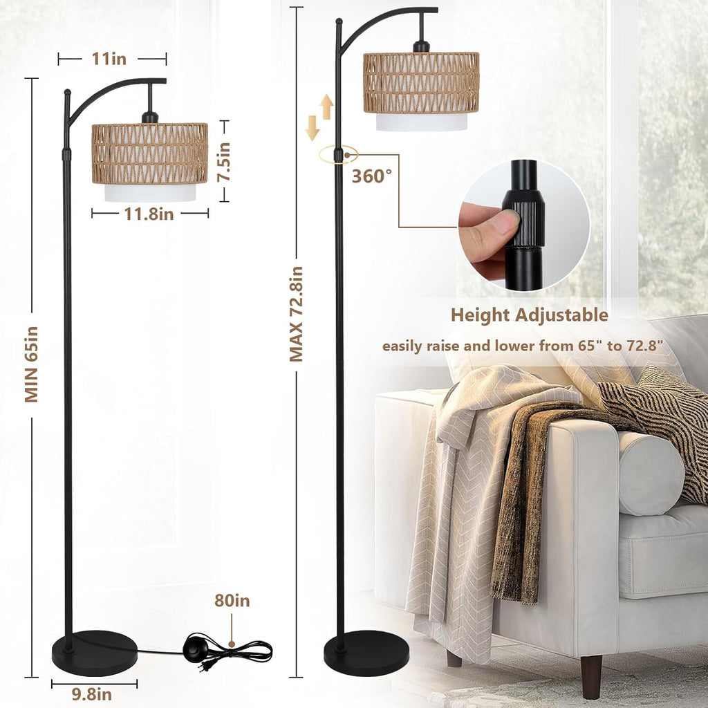 Arc Floor Lamp for Living Room with 3 Color Temperatures, Farmhouse Floor Lamps with Remote & Dimmable Bulb, Boho Standing Lamp with…